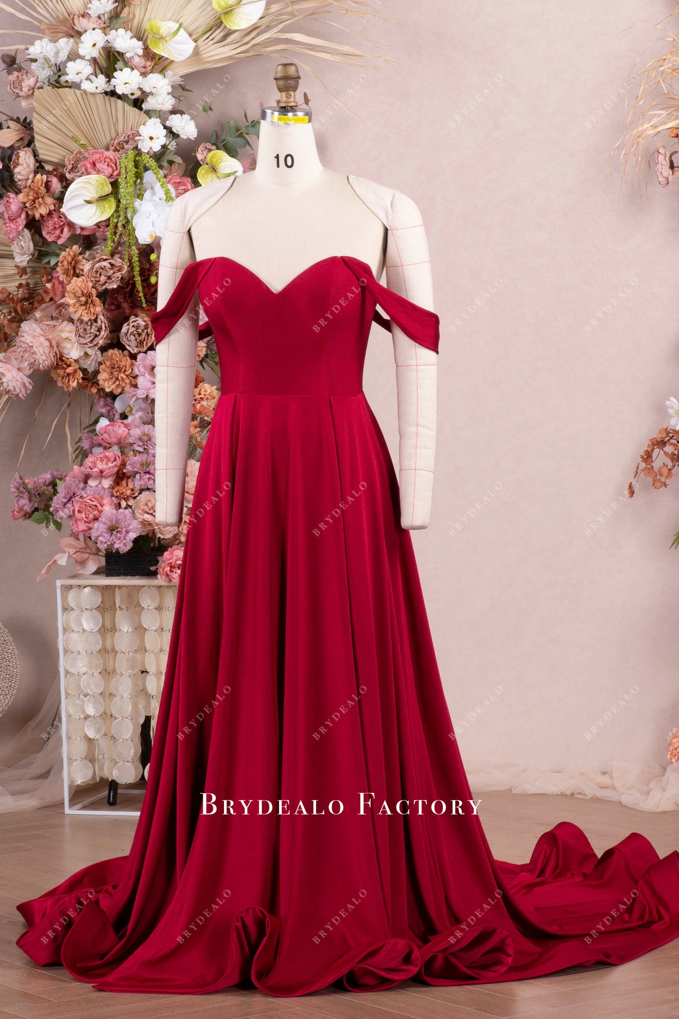 A Line Backless Burgundy V Neck Split Bridesmaid Dress LBQB0039