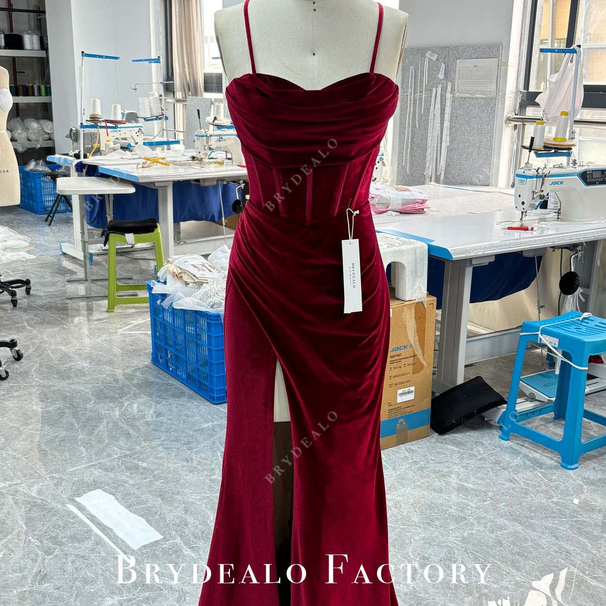 Custom Burgundy Velvet Overlaid Gold Satin Slit Long Prom Dress