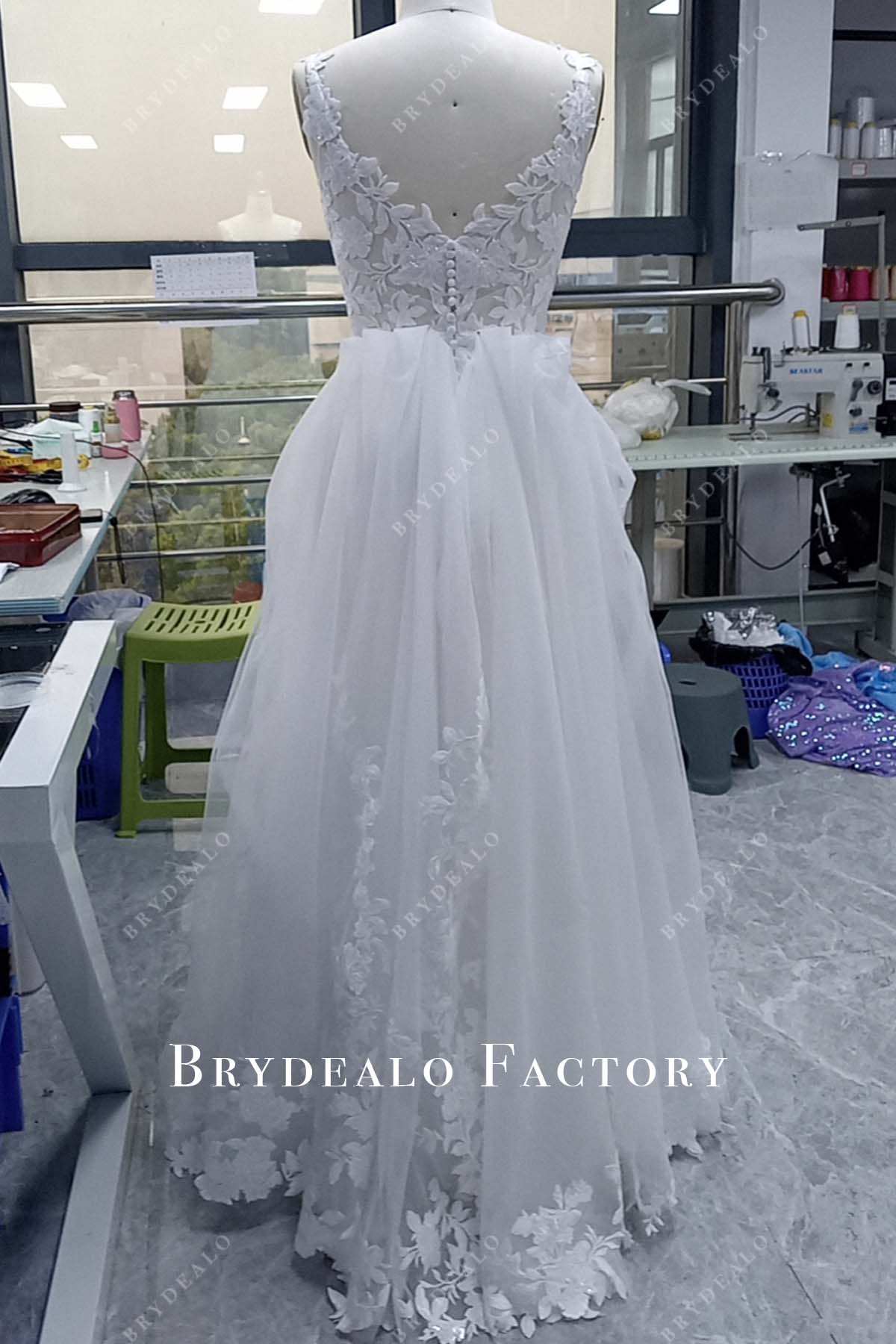 Custom White Lace American Bustle Wedding Dress