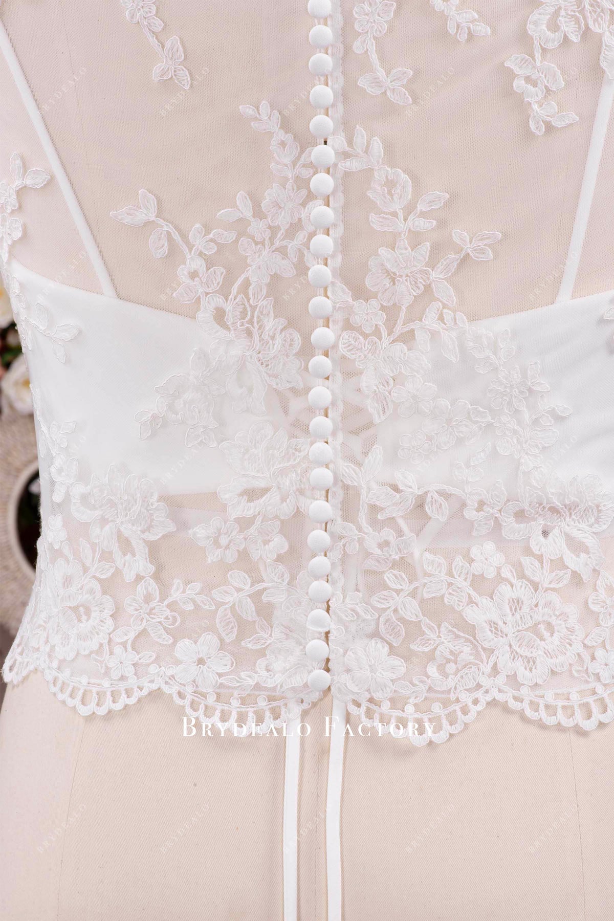 buttoned back illusion lace top