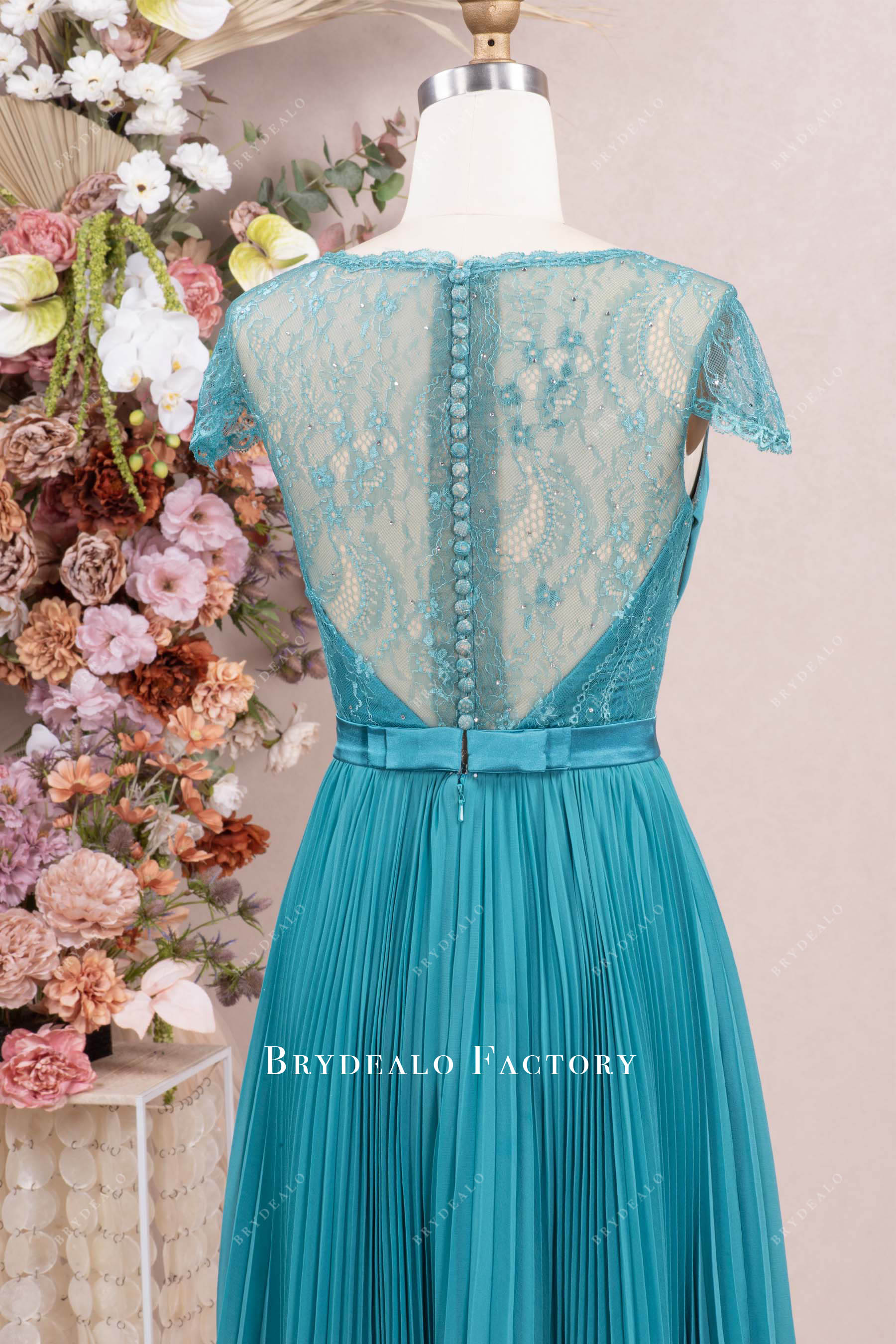 buttoned lace back bowknot  mother of the bride dress