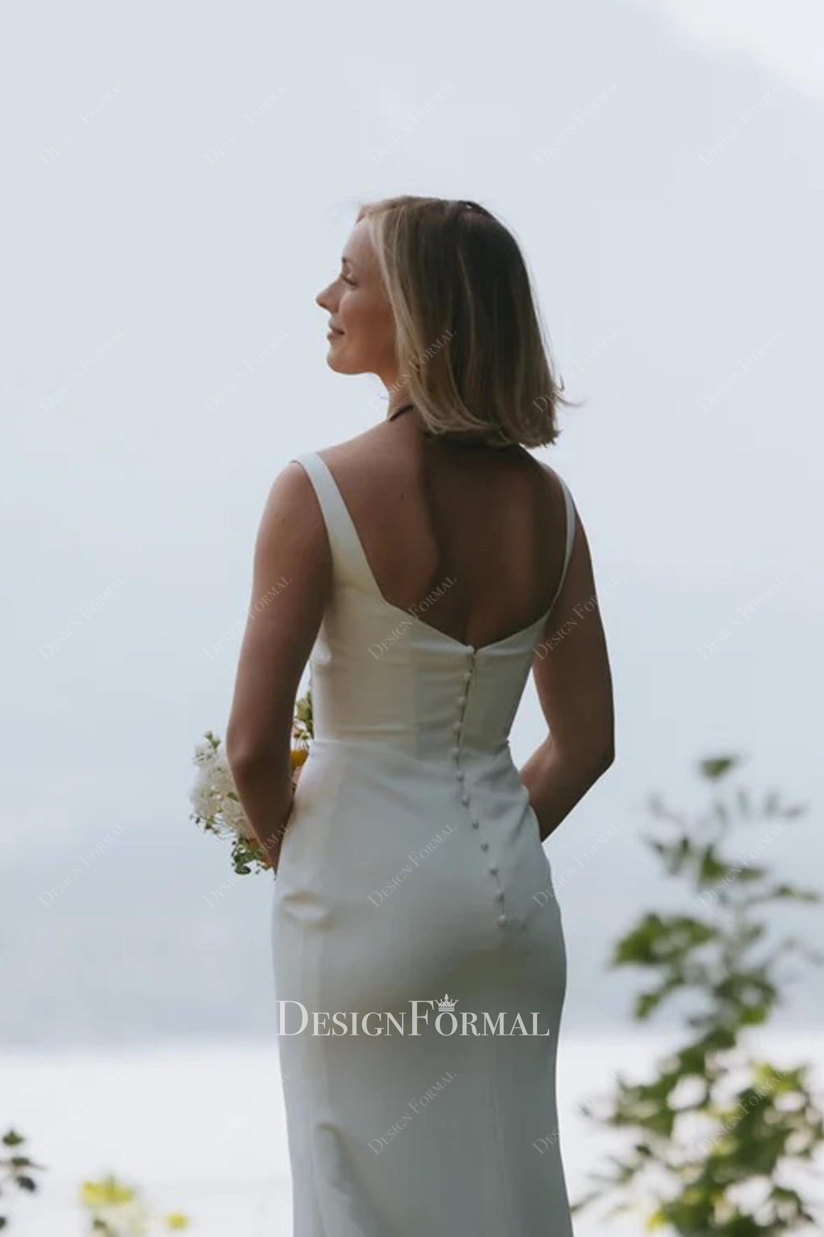 buttons up back sleeveless bridal gown