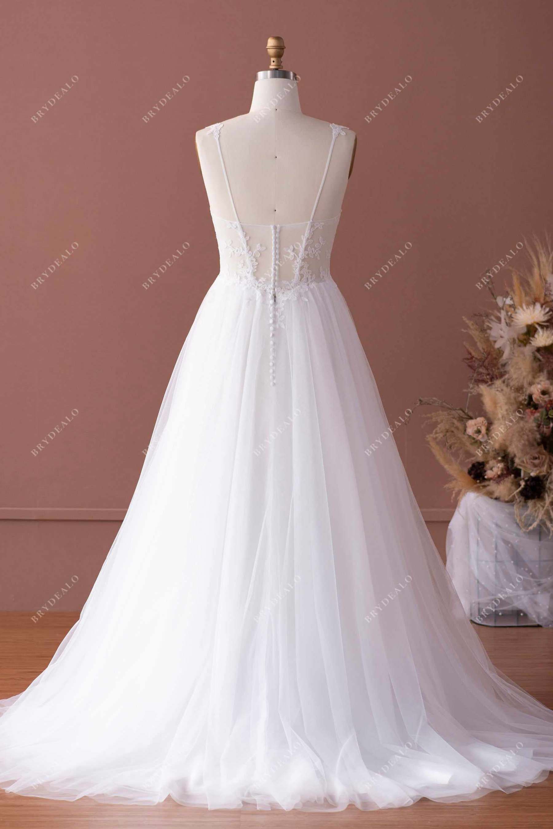 buttons up illusion lace back wedding dress