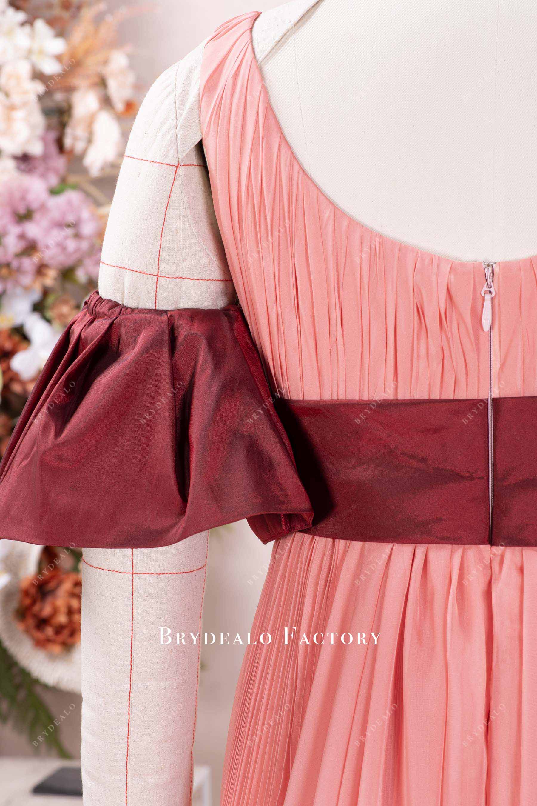 cabernet pleated chiffon formal dress