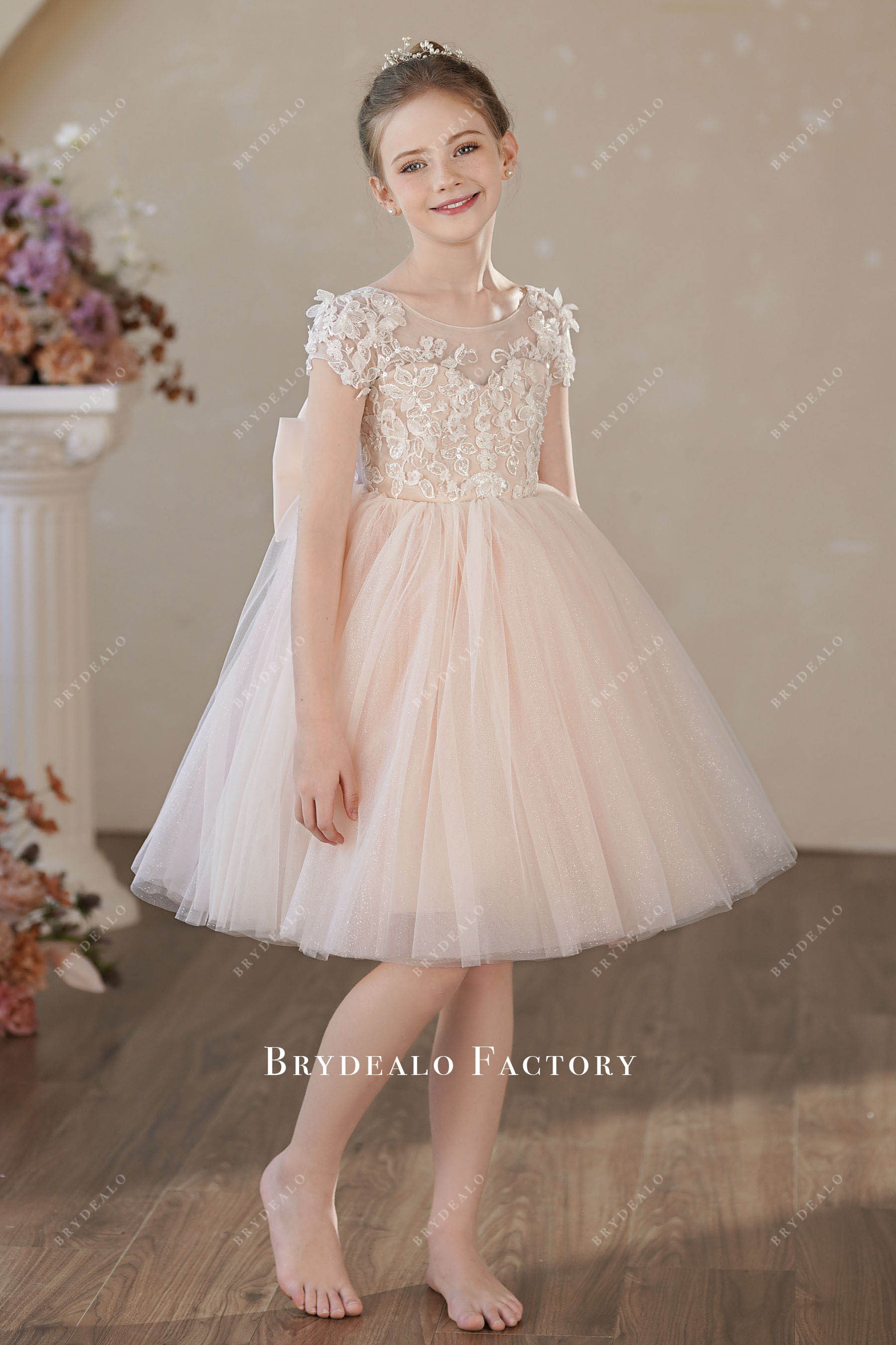 cap sleeve flower lace flower girl dress