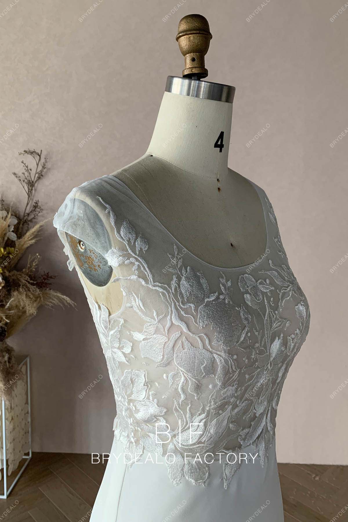 sheer cap sleeves designer lace boho bridal gown