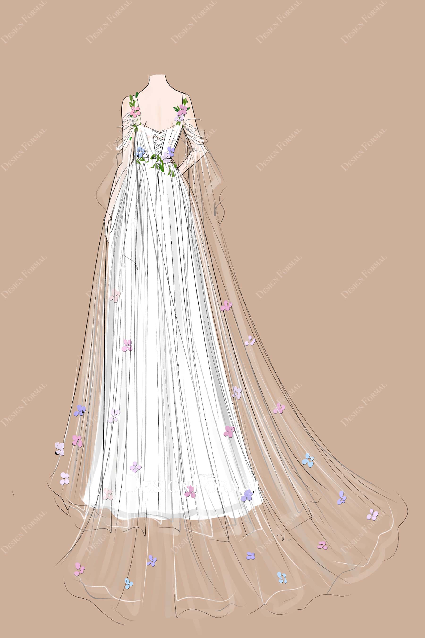 cape sleeves corset back wedding dress