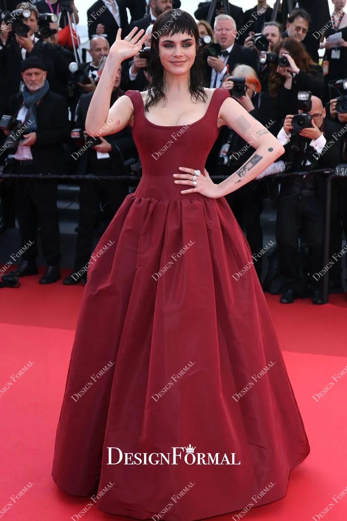 Cara Delevingne burgundy floor length 2025 Cannes The History of Sound Premiere dress