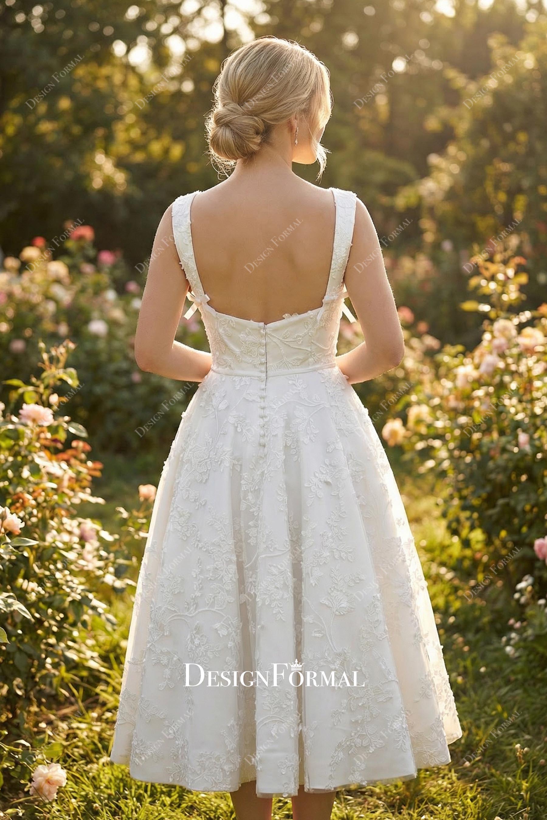 casual open back buttons closure wedding dress
