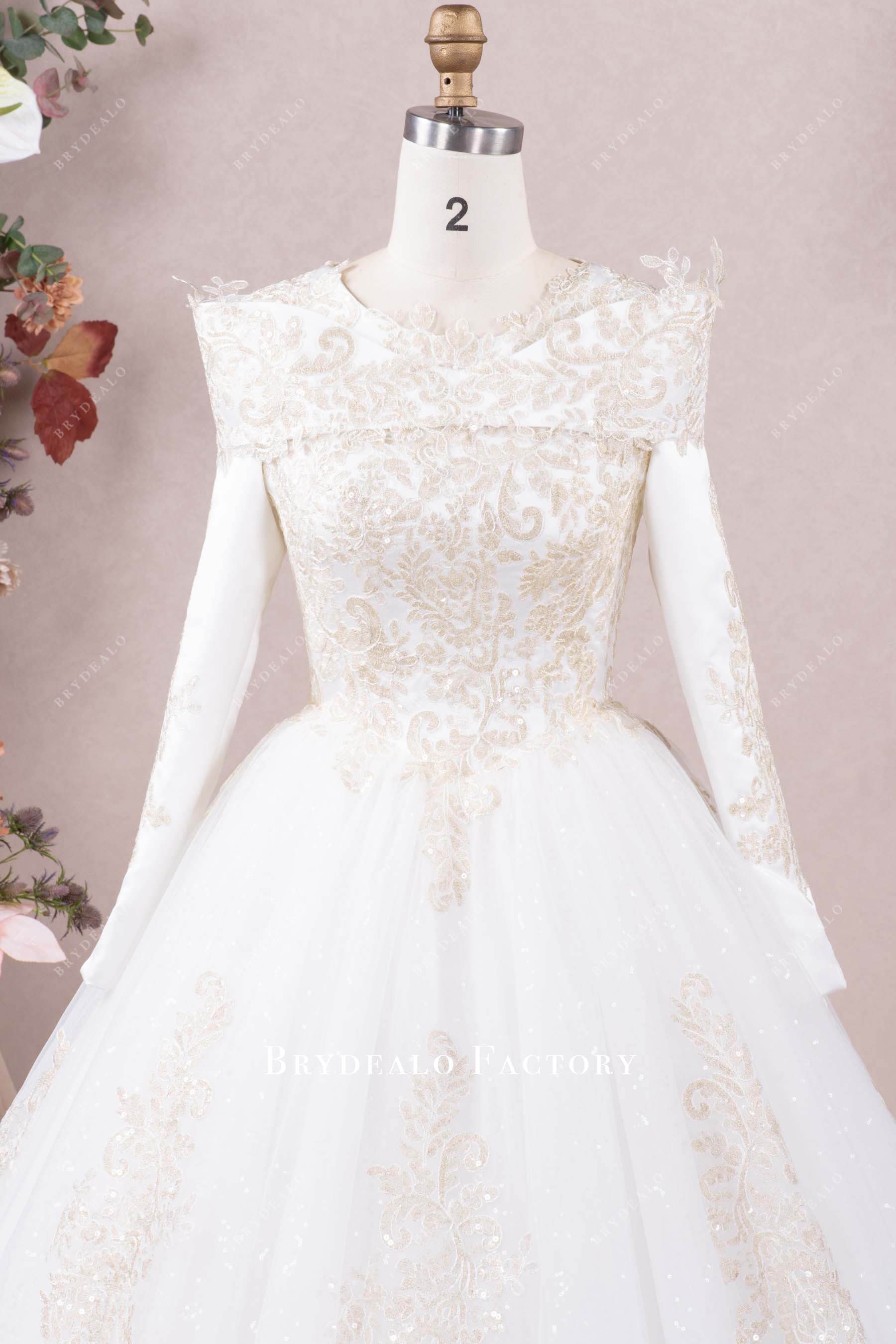 champagne lace wedding dress