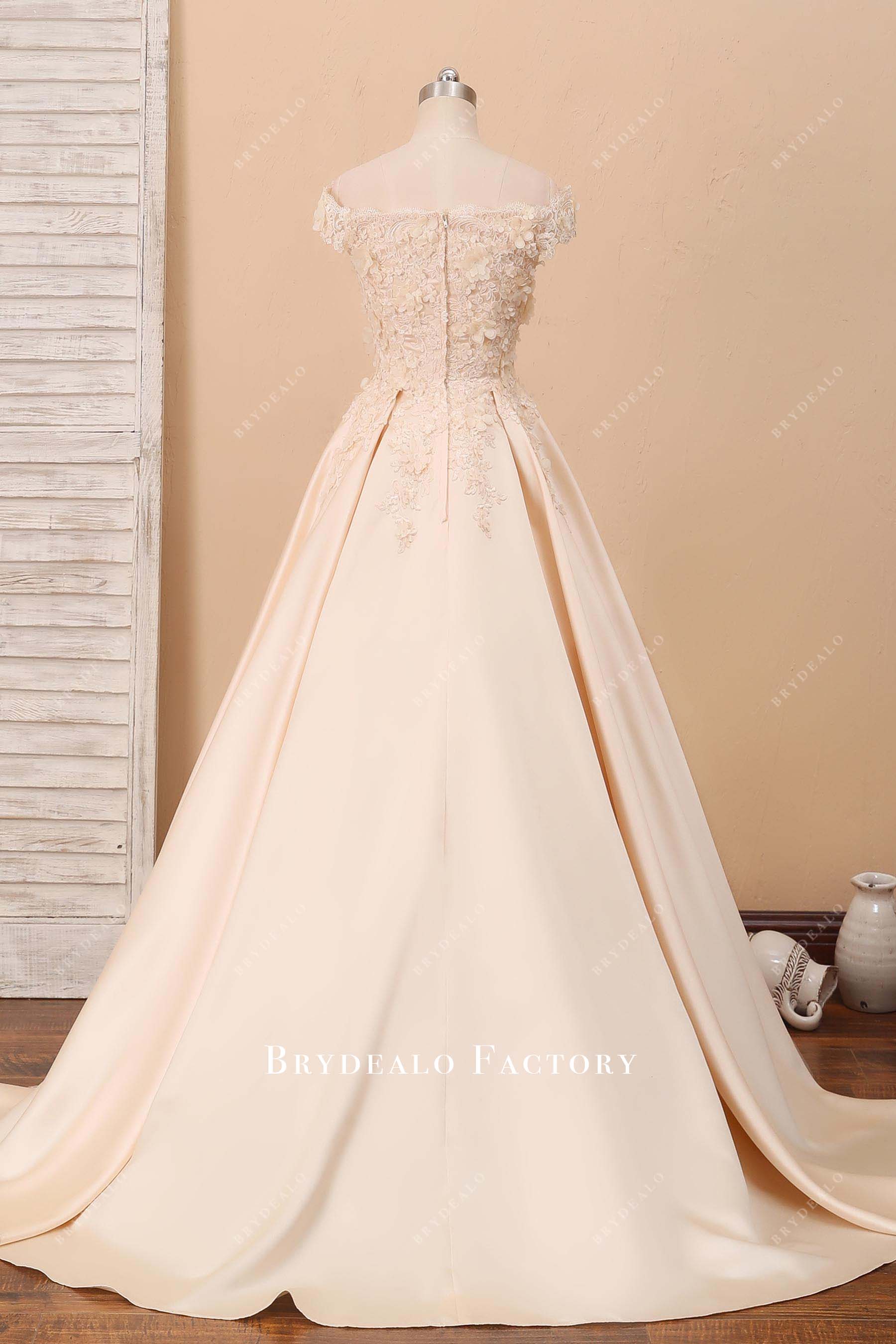 champagne long train wedding ball gown