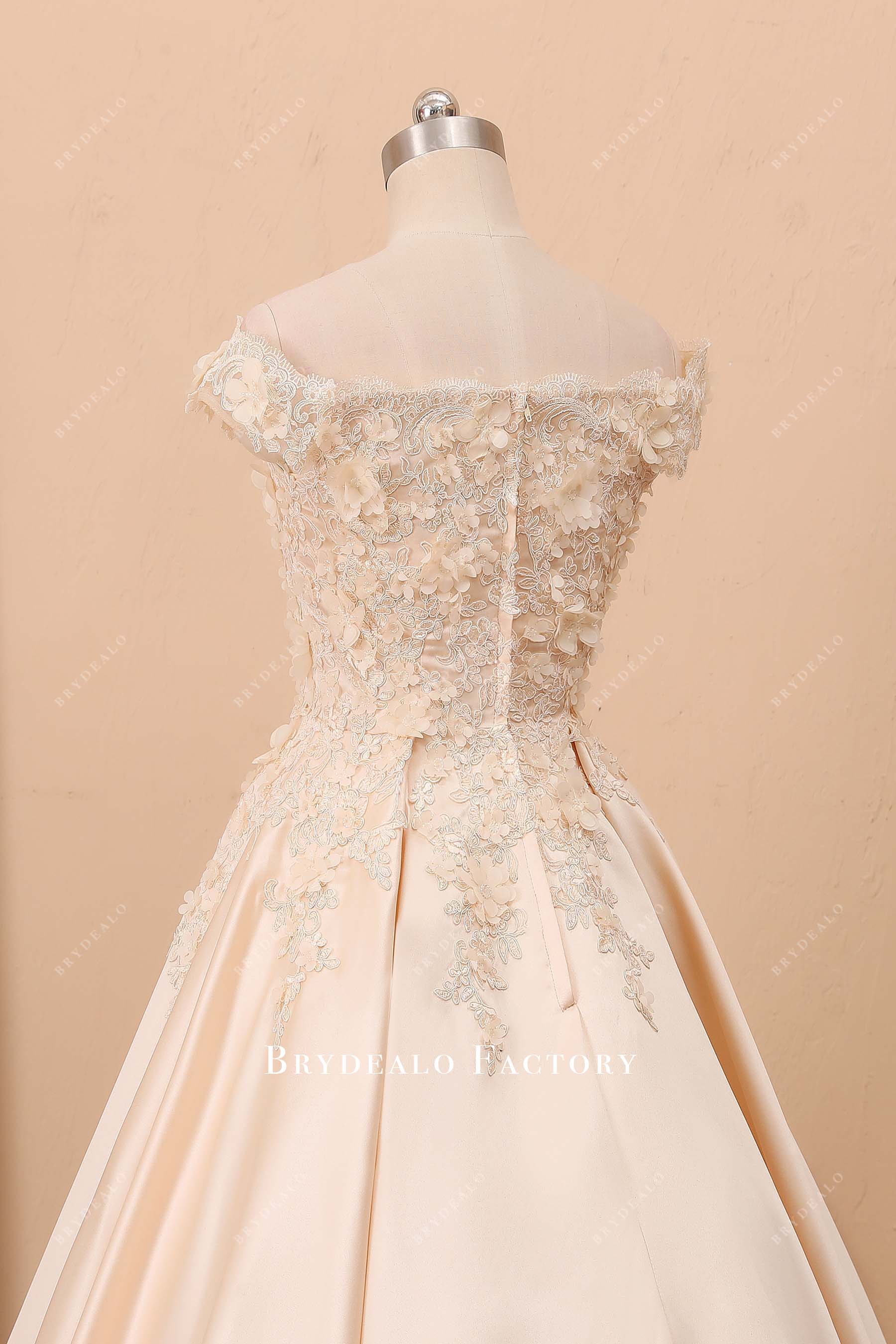 champagne off shoulder bridal gown