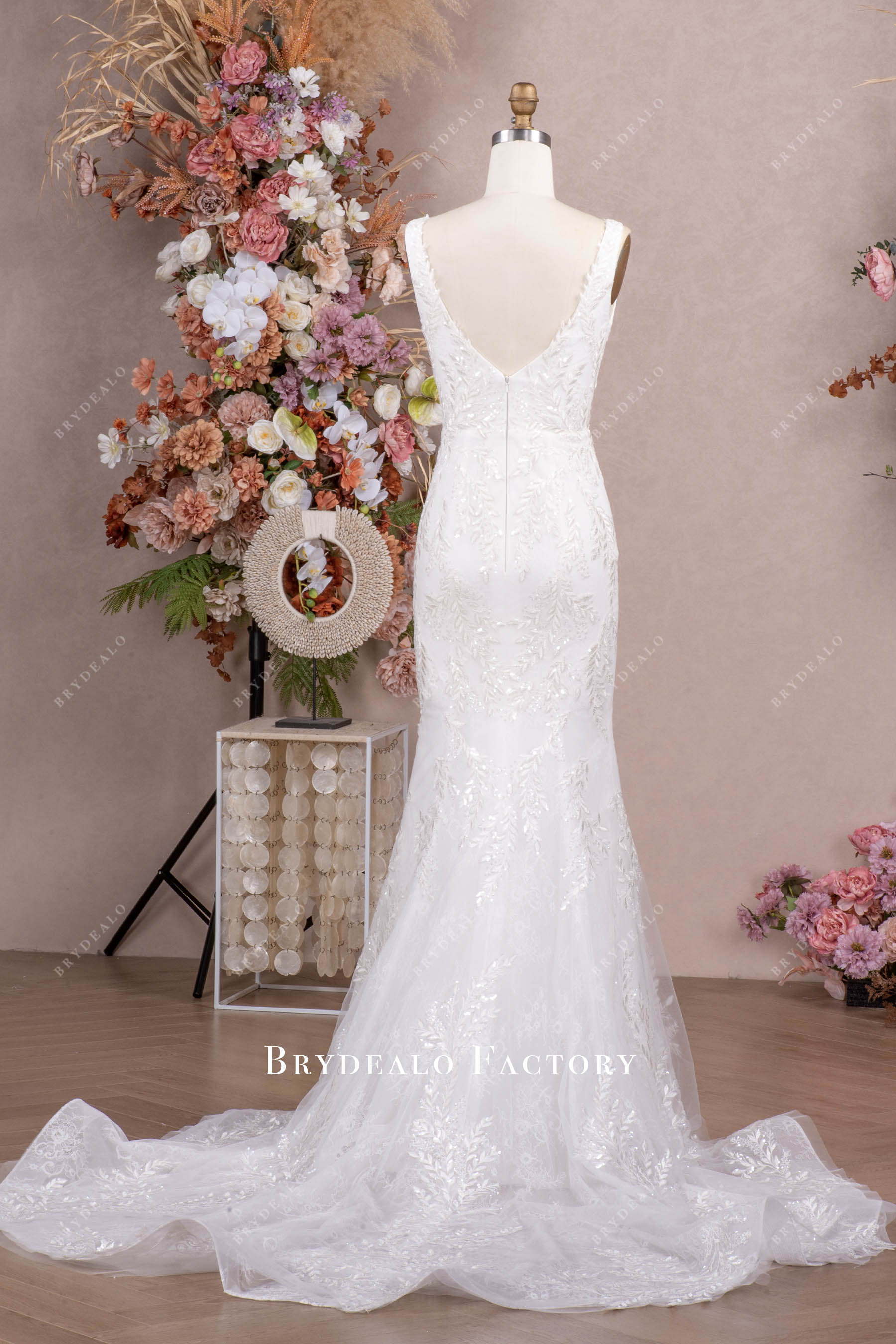 chapel train lace mermaid wedding dress