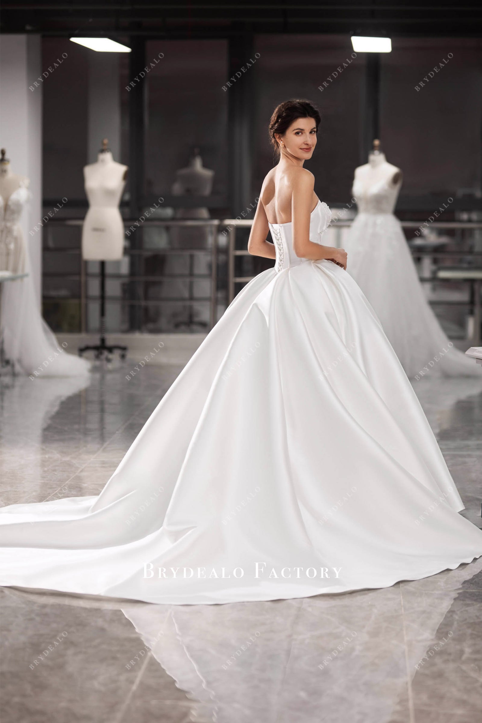 Vintage Mikado Eyelash Lace Bridal Gown With Strapless Scooped Neckline