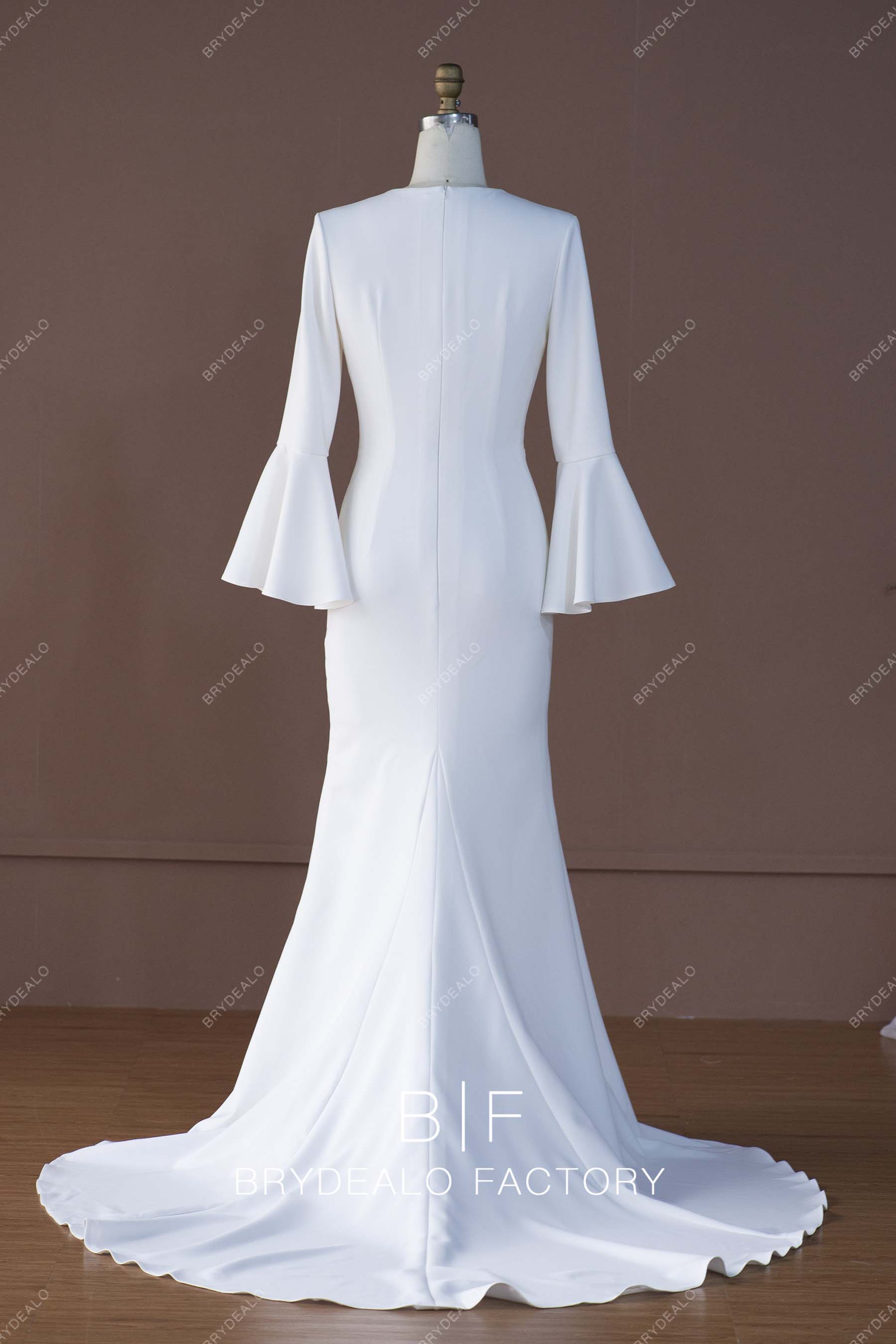 Designer Poet Sleeves Crepe Fit and Flare Bridal Dress