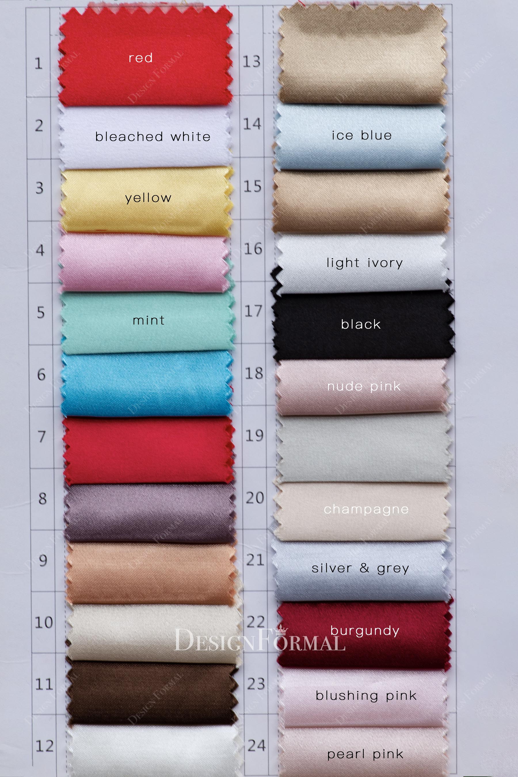 charmeuse color chart for custom dresses