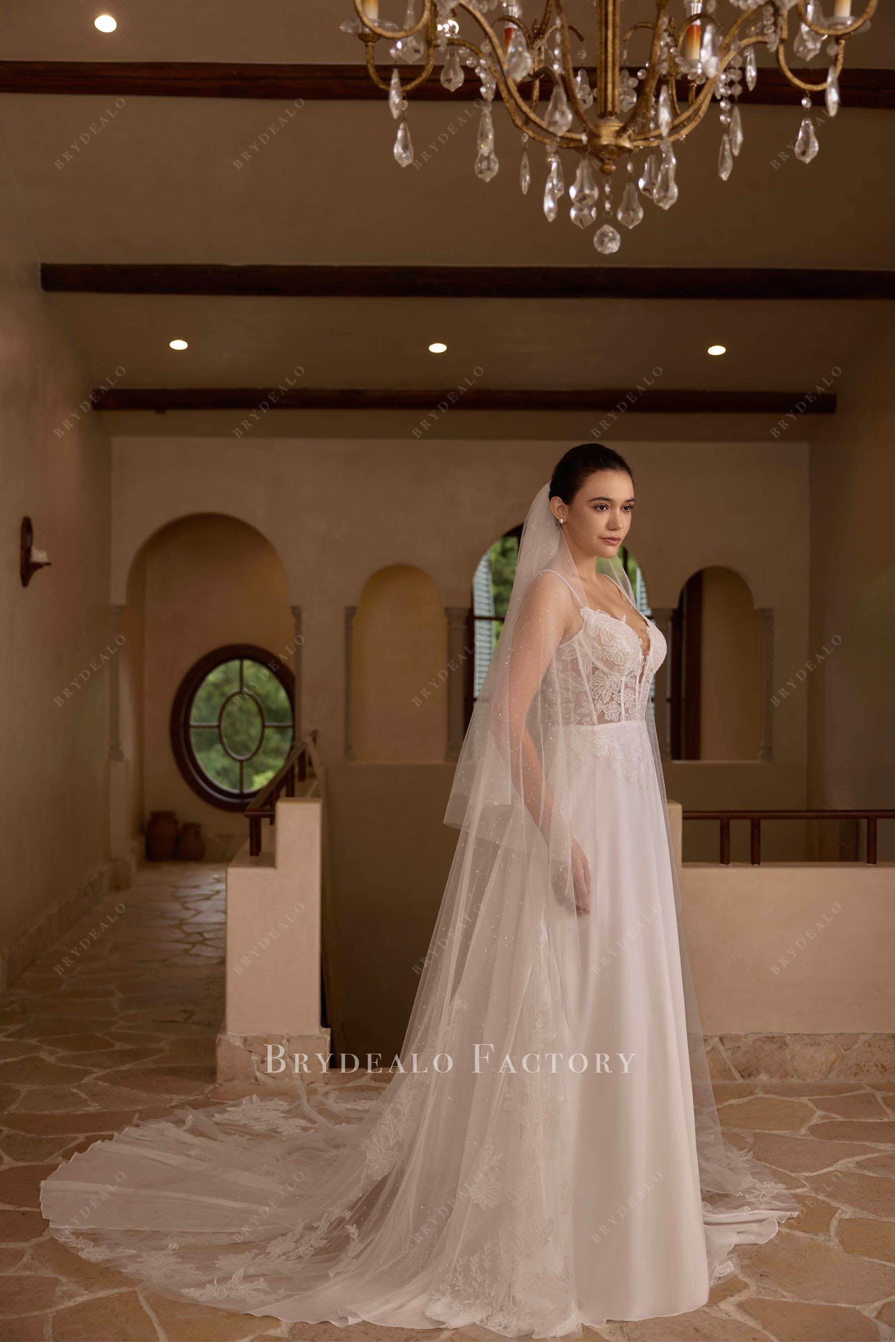 chiffon delicate lace wedding dress