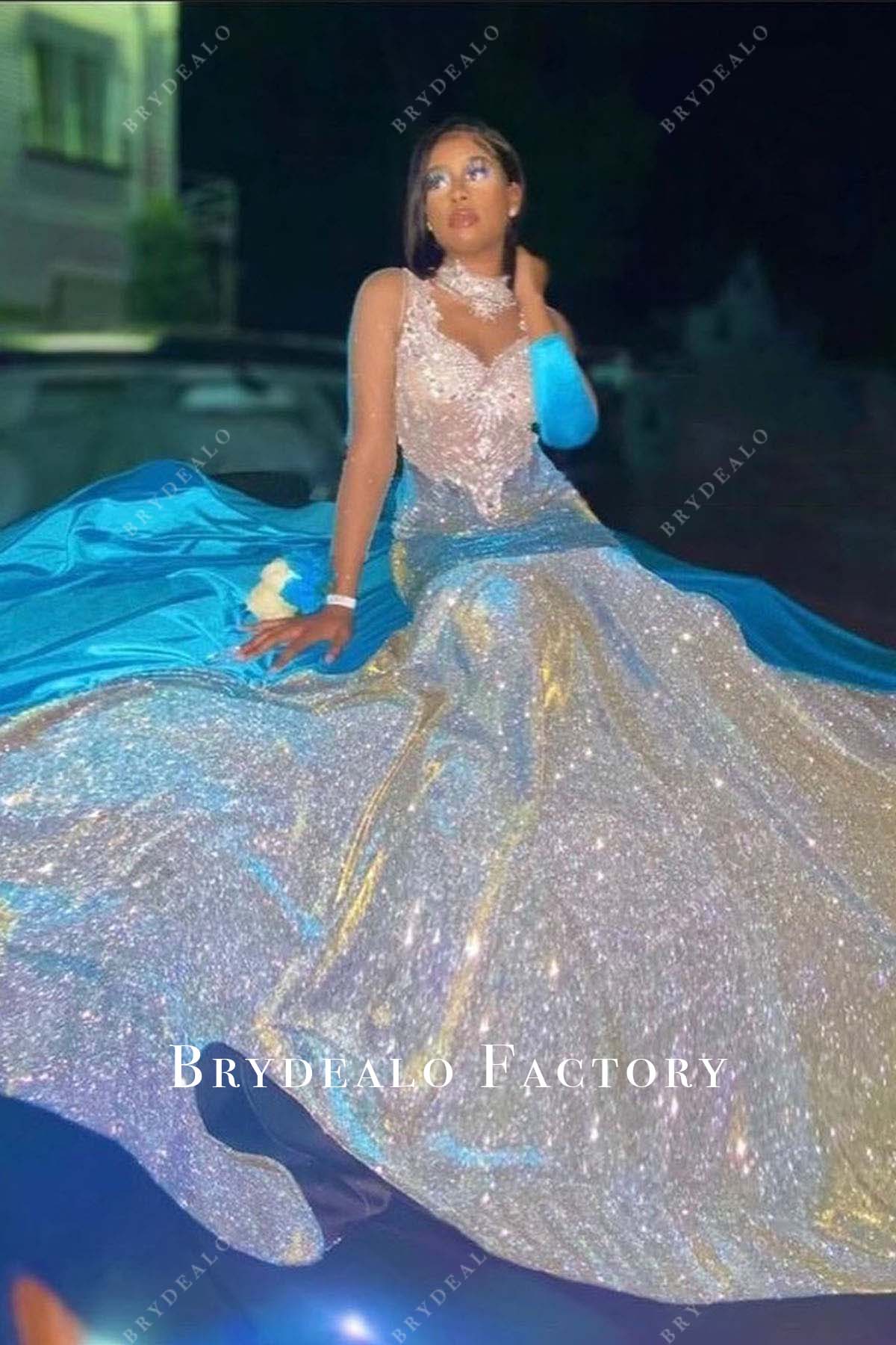 choker neck mermaid prom dress