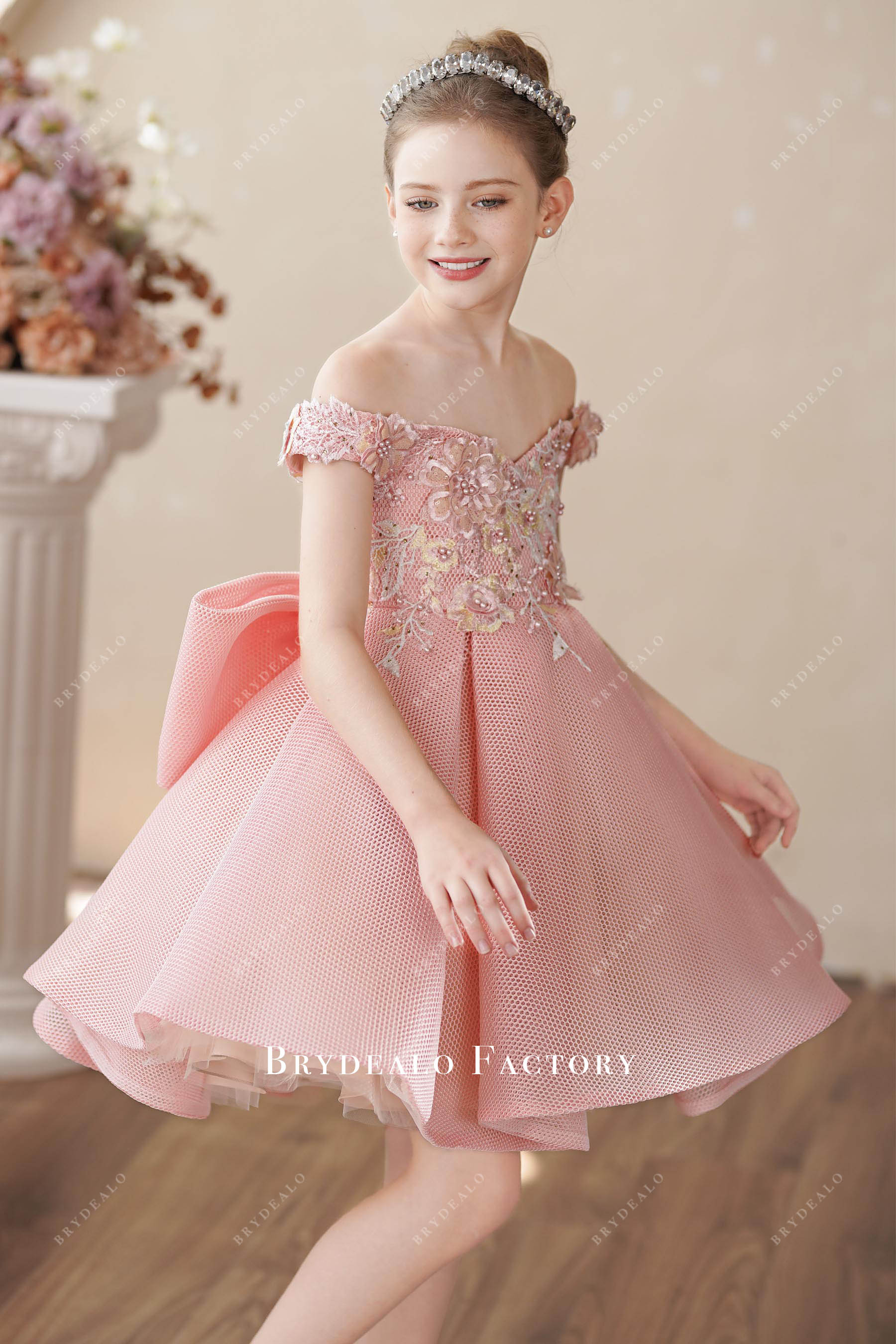 colorful flowers knee length flower girl dress