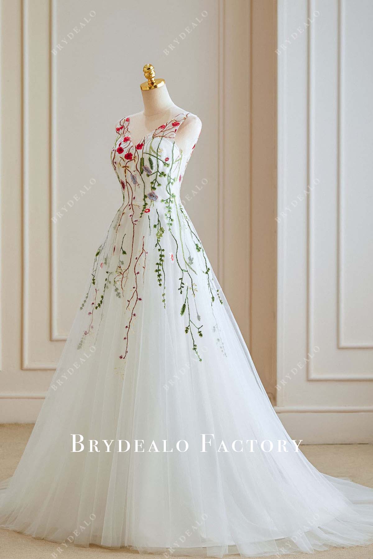 colorful wild lace sleeveless a line wedding dress