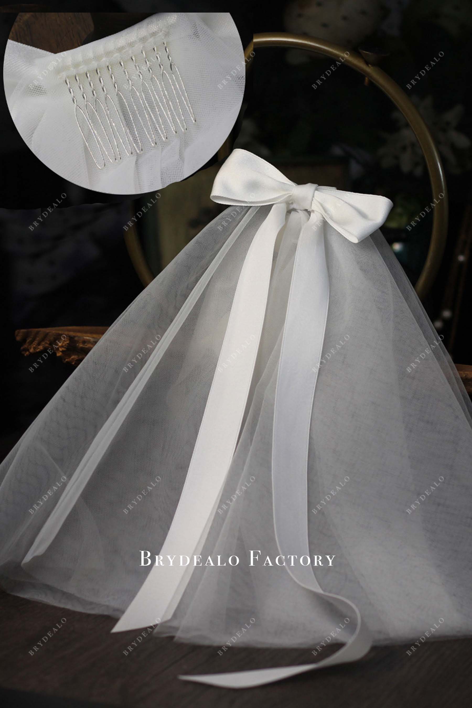 bow veil with comb for sale