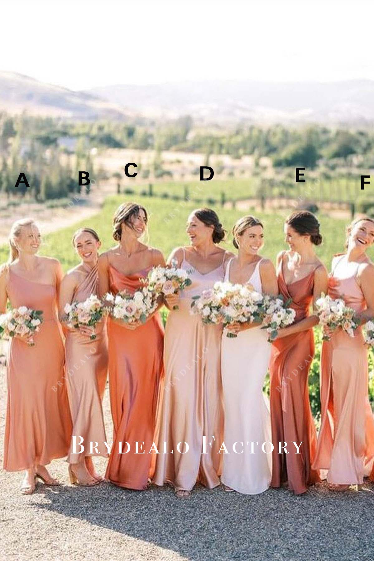 coral floor length mismatched bridesmaid dresses