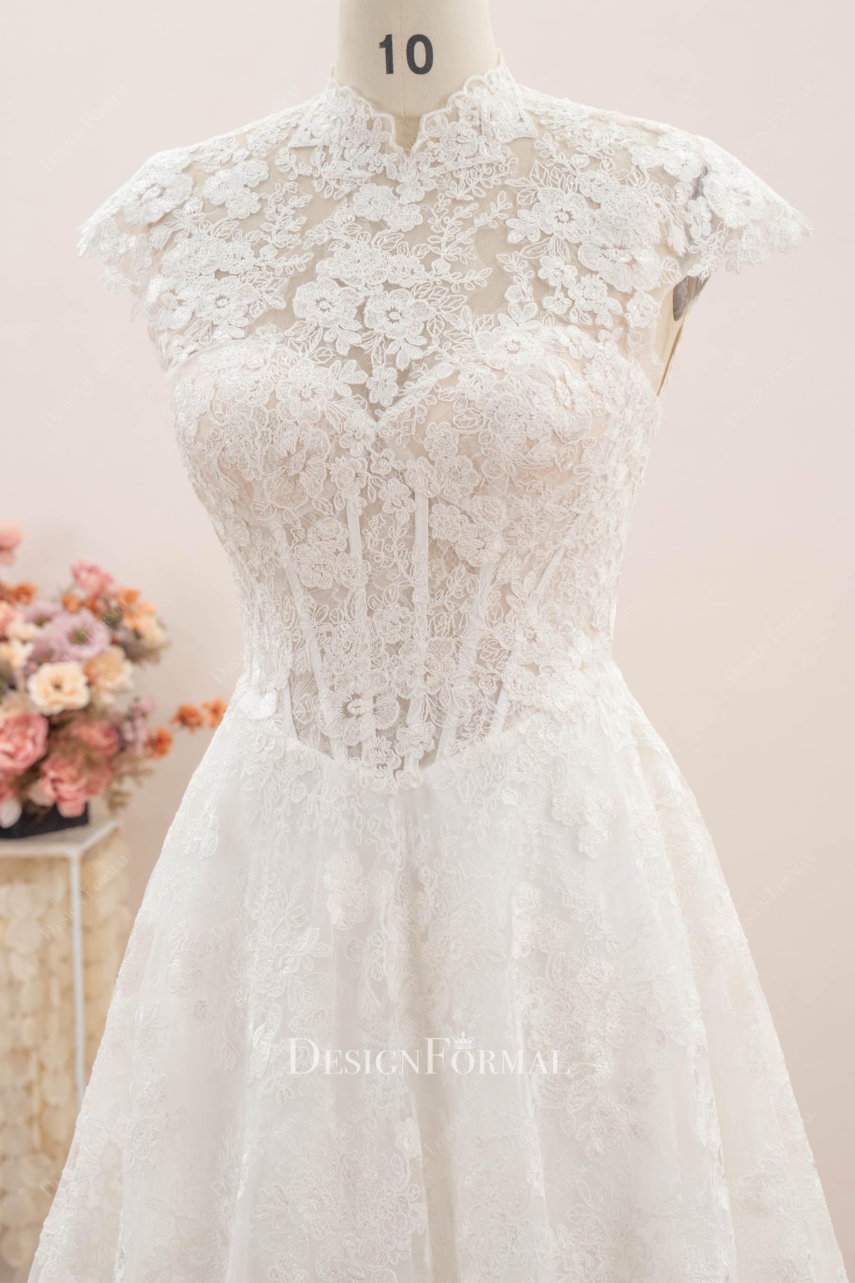 corded lace visible boning wedding dress
