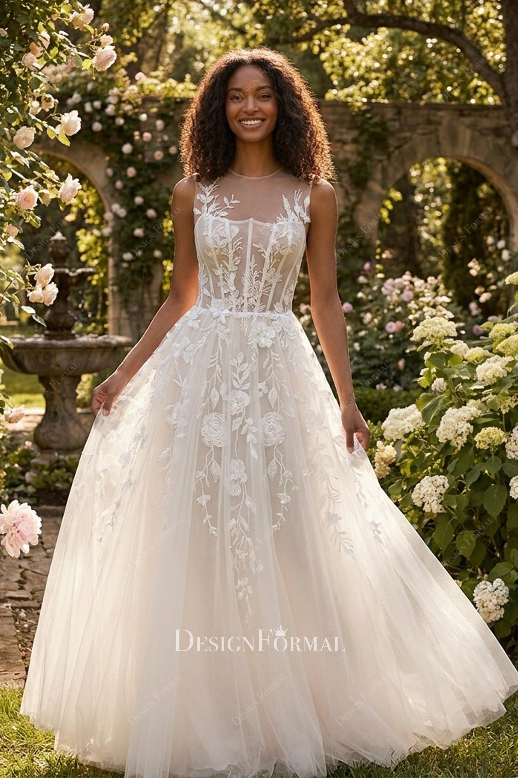 cording lace a line wedding dress