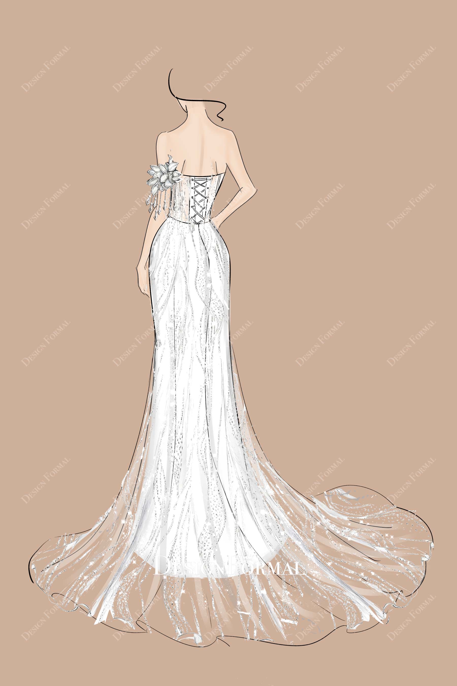 corset back mermaid formal dress sketch
