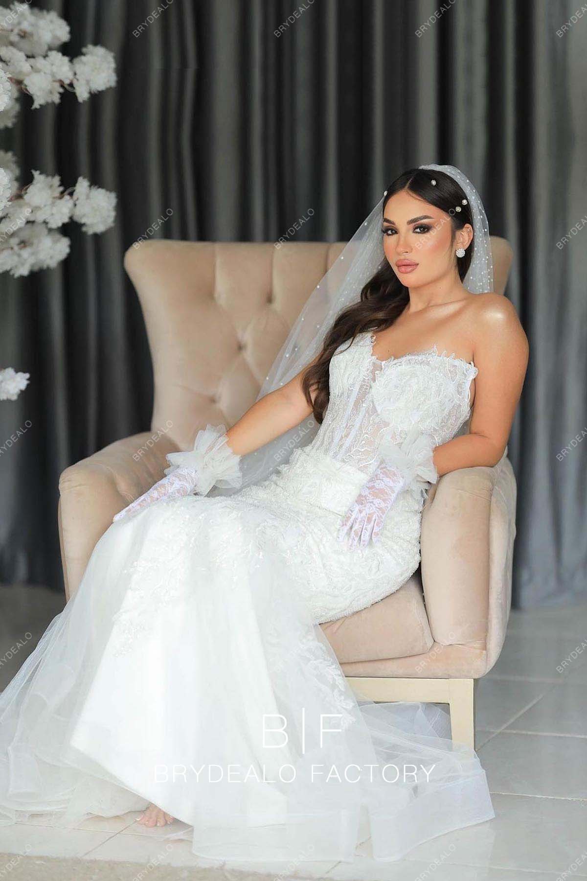 Strapless Custom Mermaid Tulle Bridal Dress