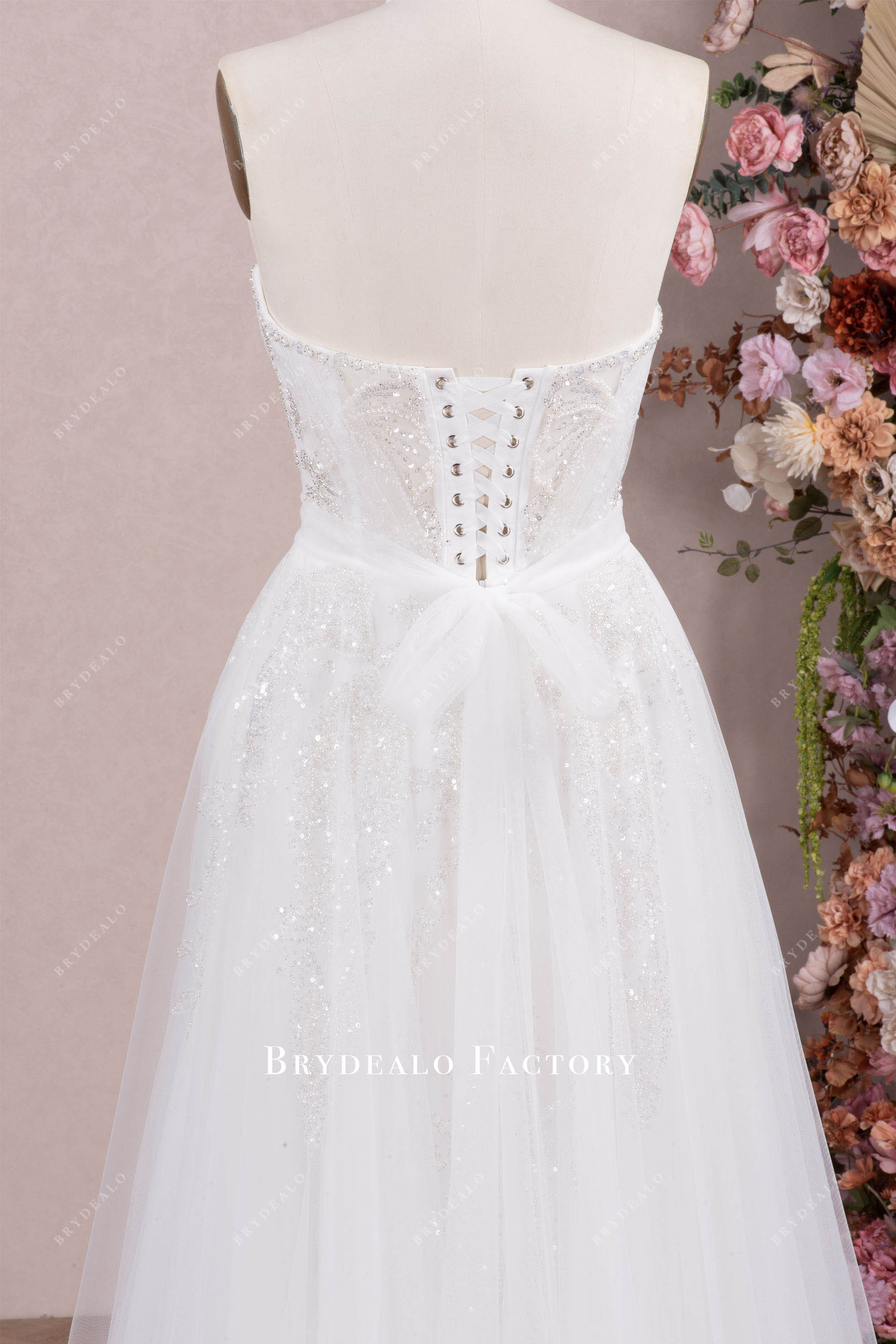 corset lace-up illusion back bridal gown