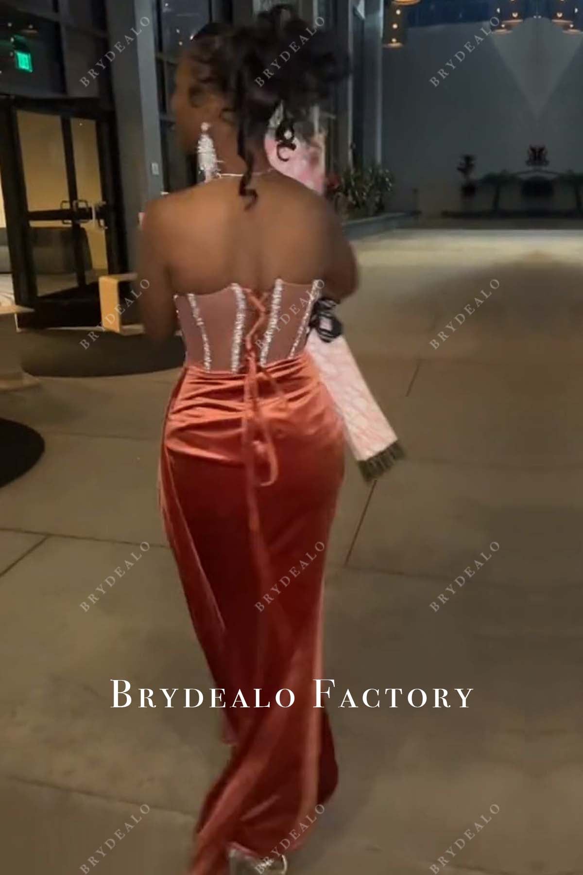 strapless sparkly boning corset long formal gown