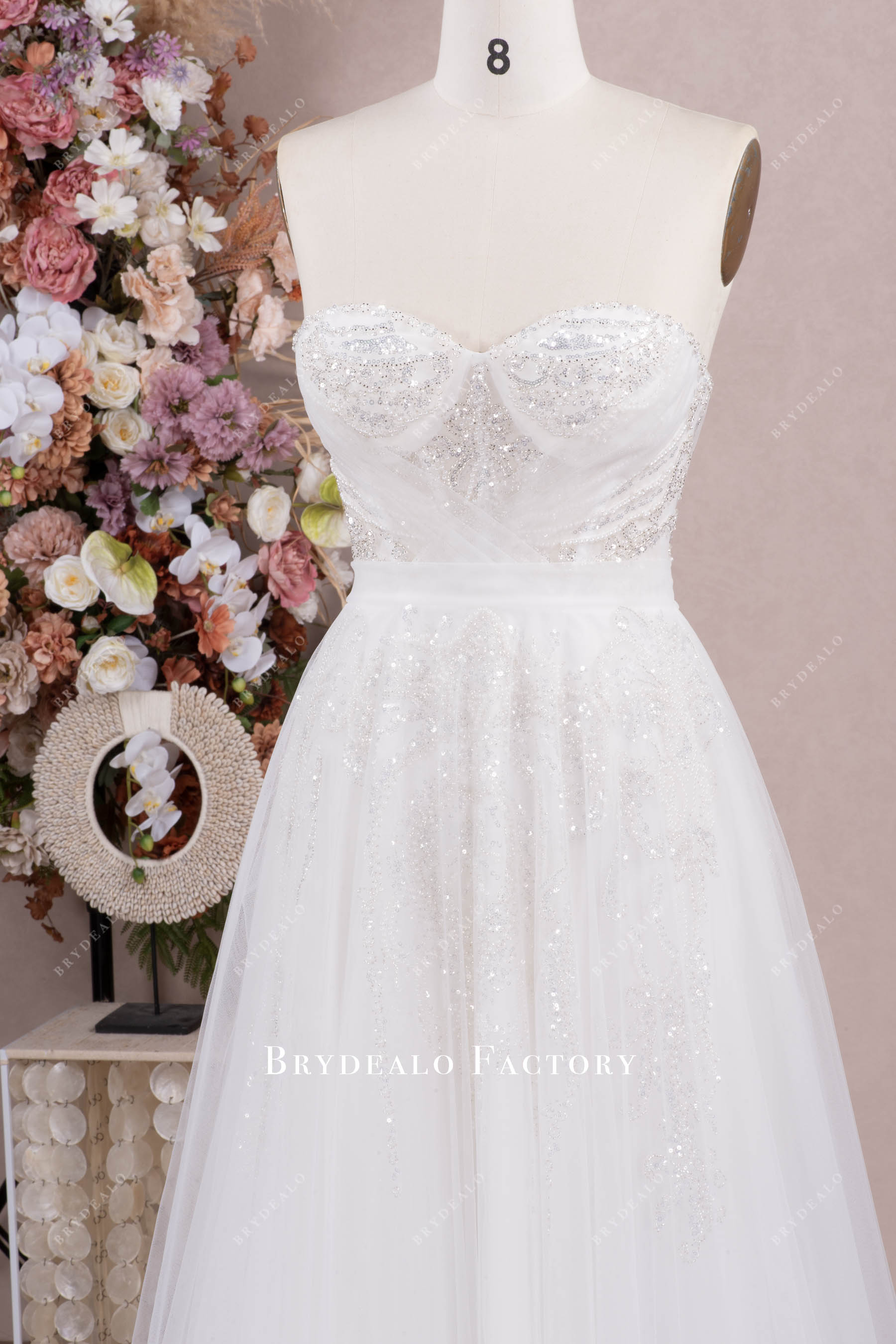 corset sequined lace wedding dress