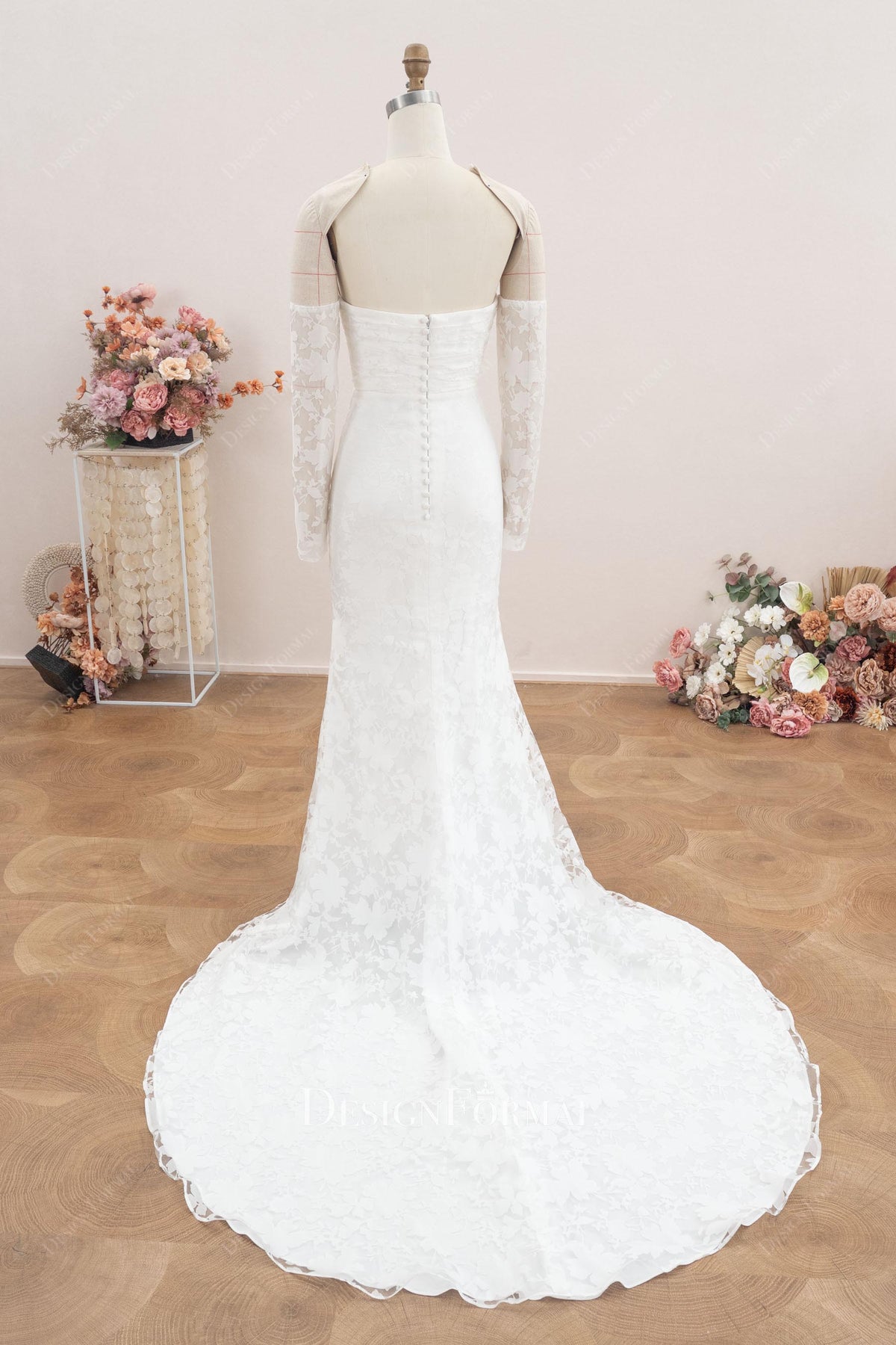 court train burnout velvet bridal dress