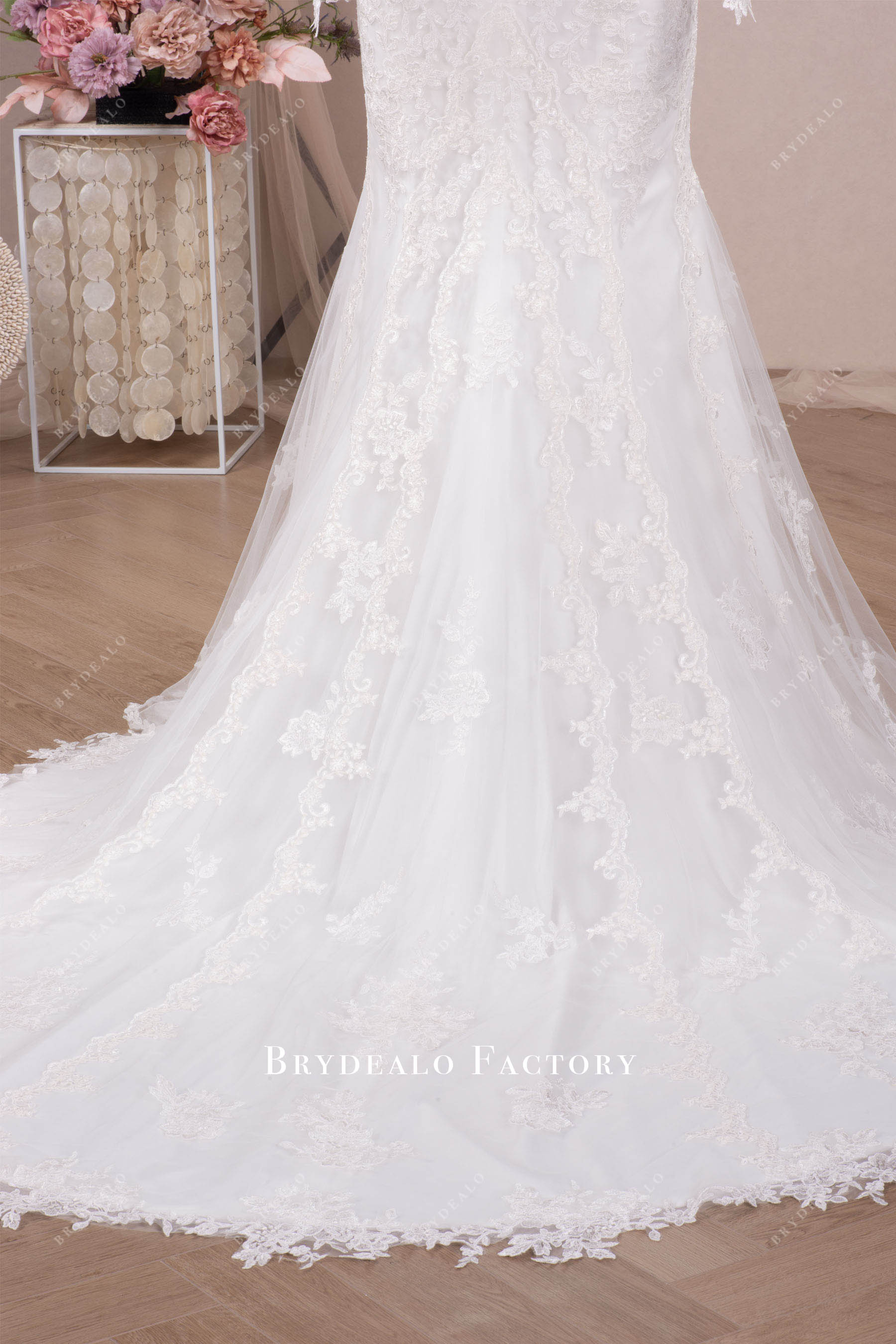 court train lace designer wedding dress