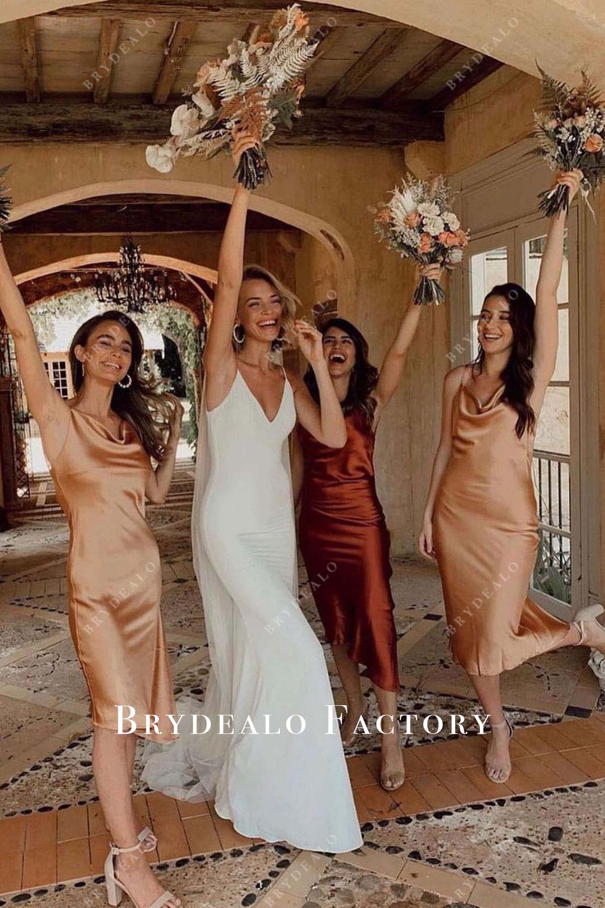 cowl neck satin cowl neck mismatched bridesmaid dresses