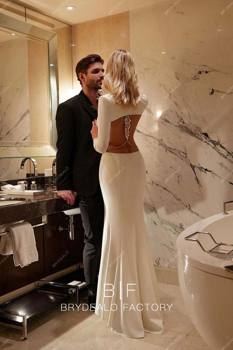 Open Back Wedding Gown,Long Sleeve Wedding Dresses,Mermaid Wedding Dress main image 0