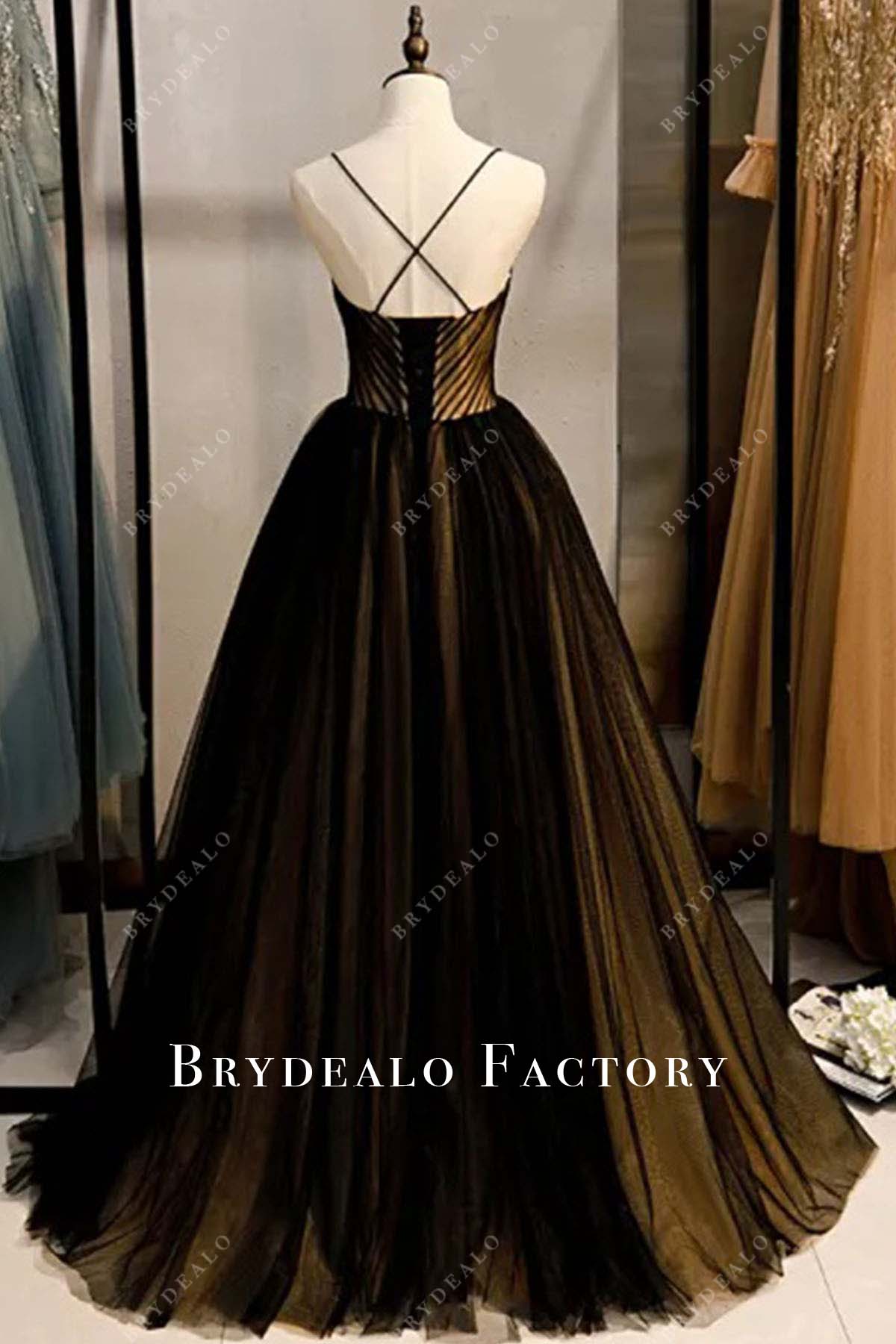 crisscross back floor length prom dress