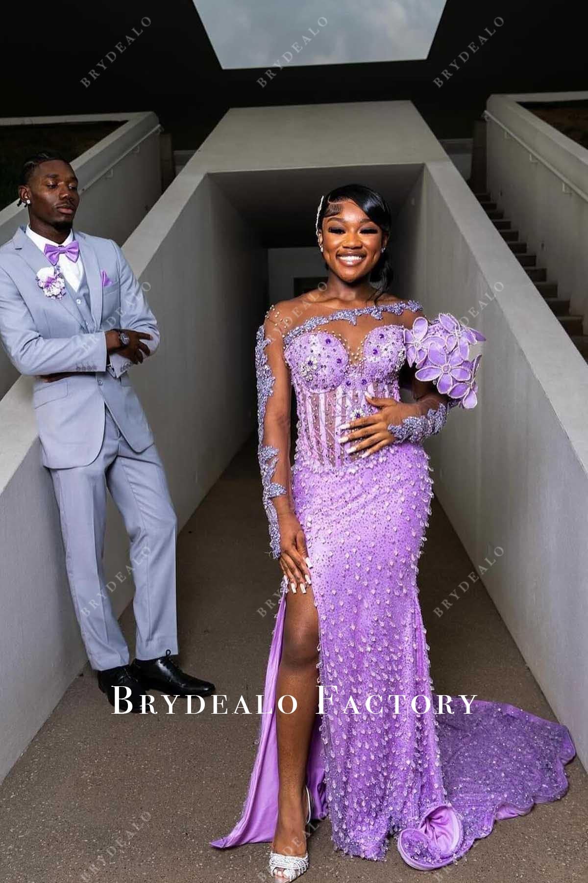 crystal purple prom dress
