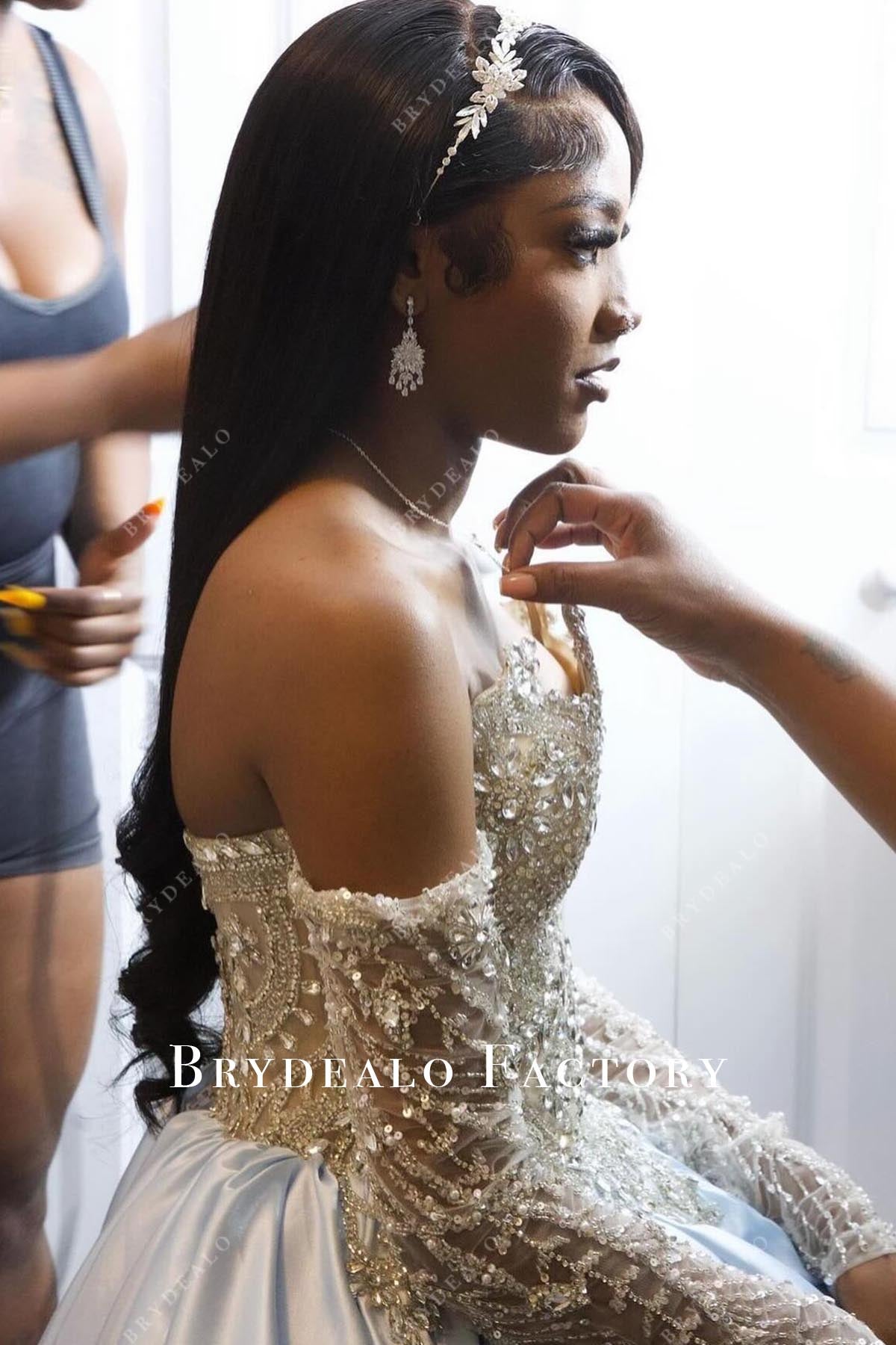 crystal sky blue prom dress