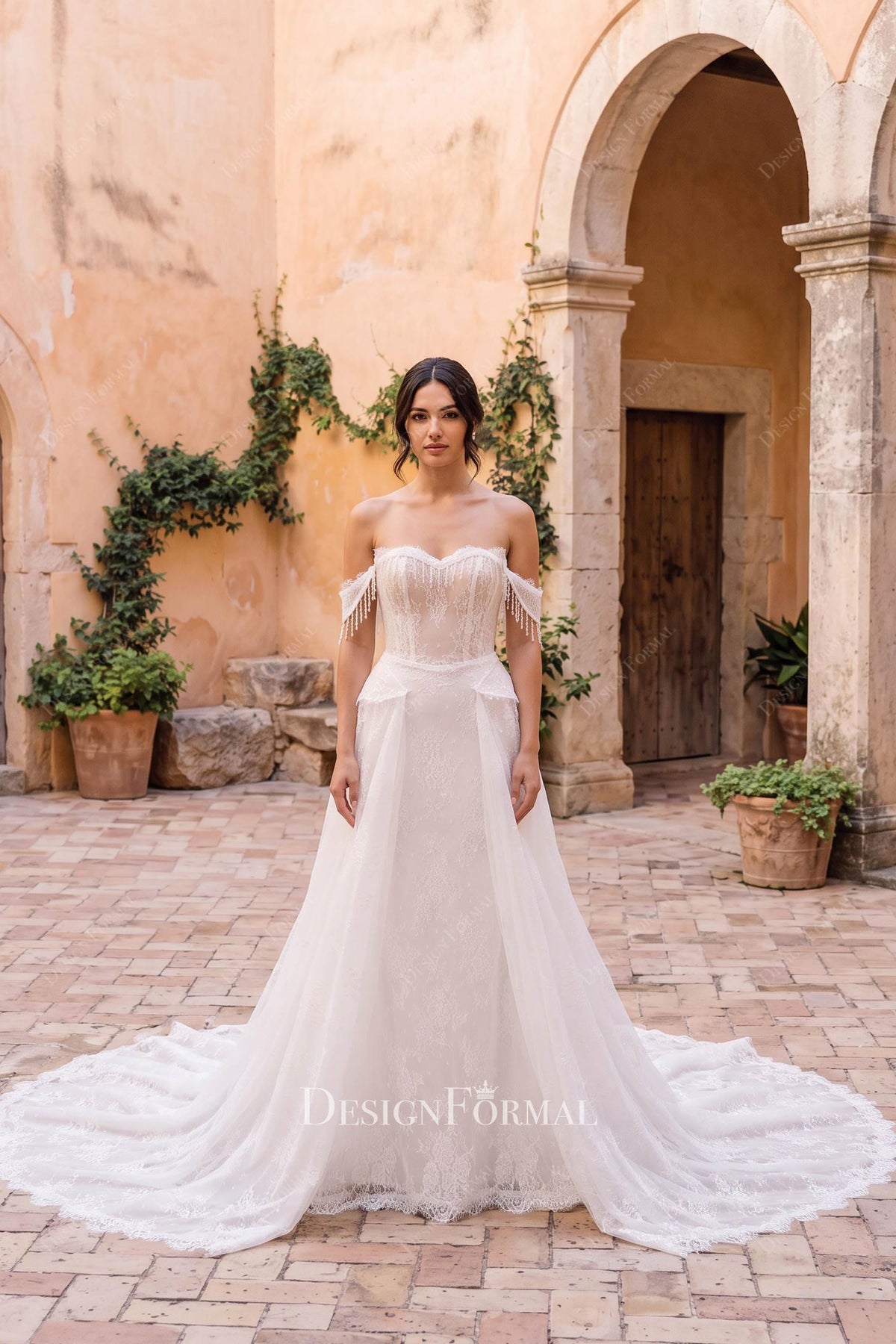 crystal tassel illusion corset wedding dress