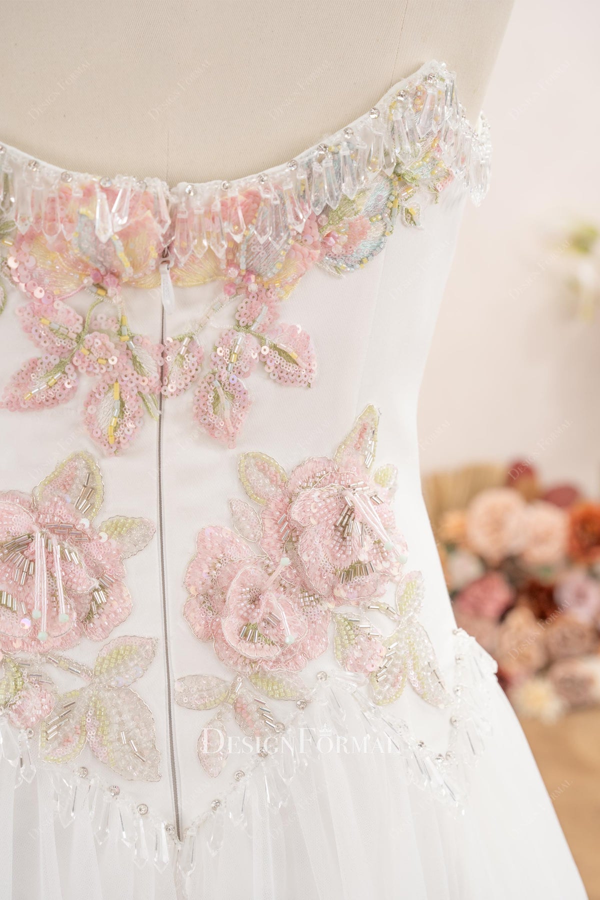 crystal tassel neckline wedding dress