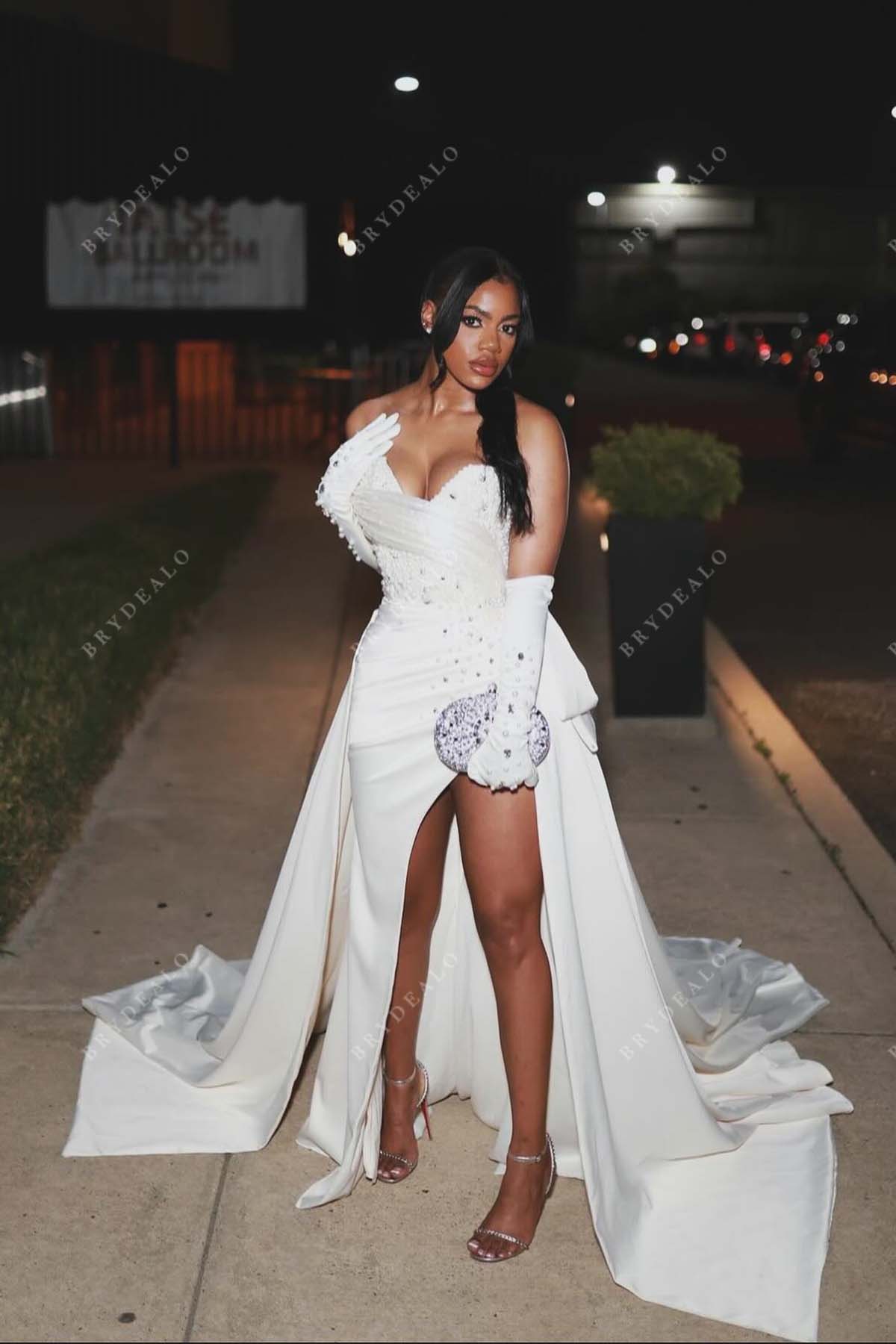 crystal white overskirt prom dress