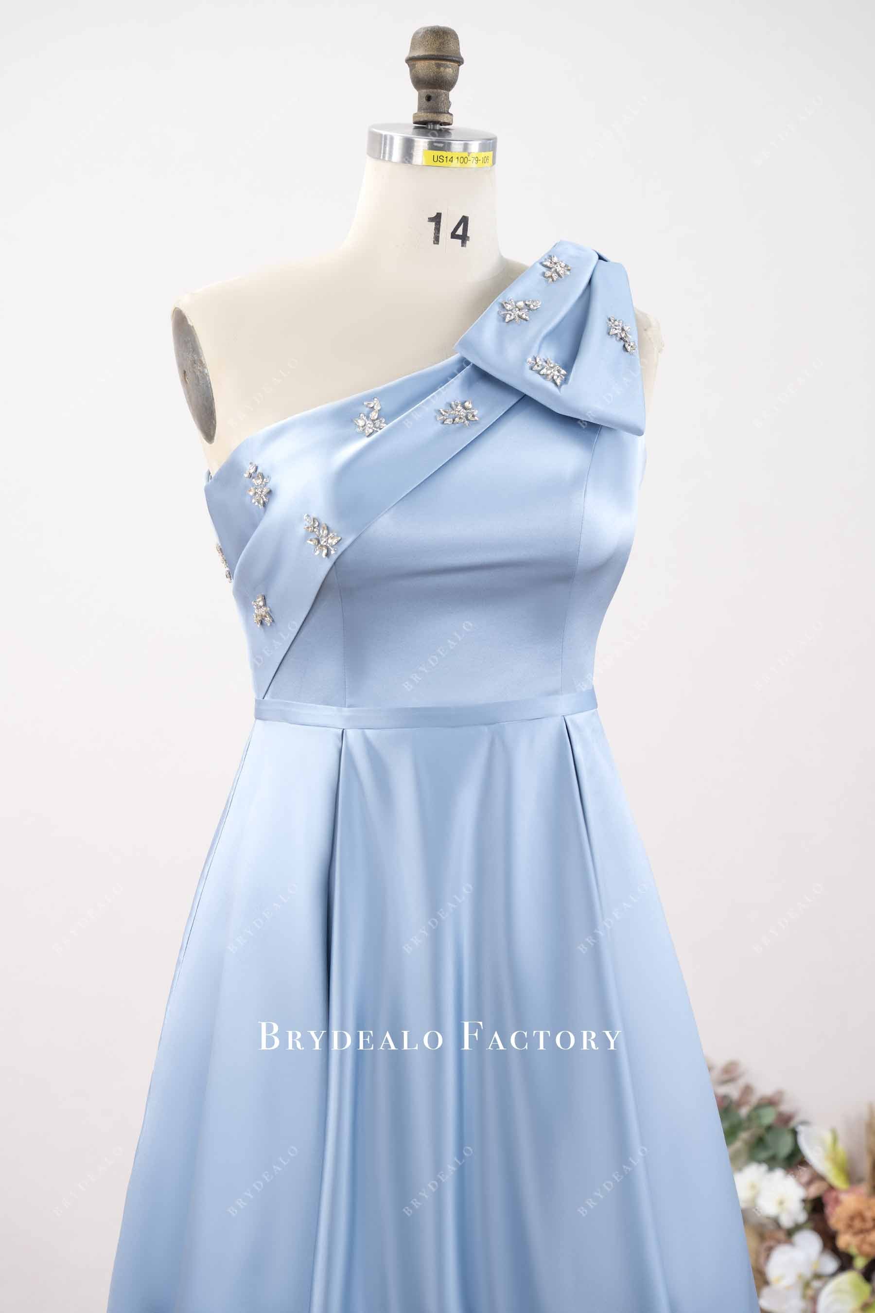 crystals asymmetry neck formal dress