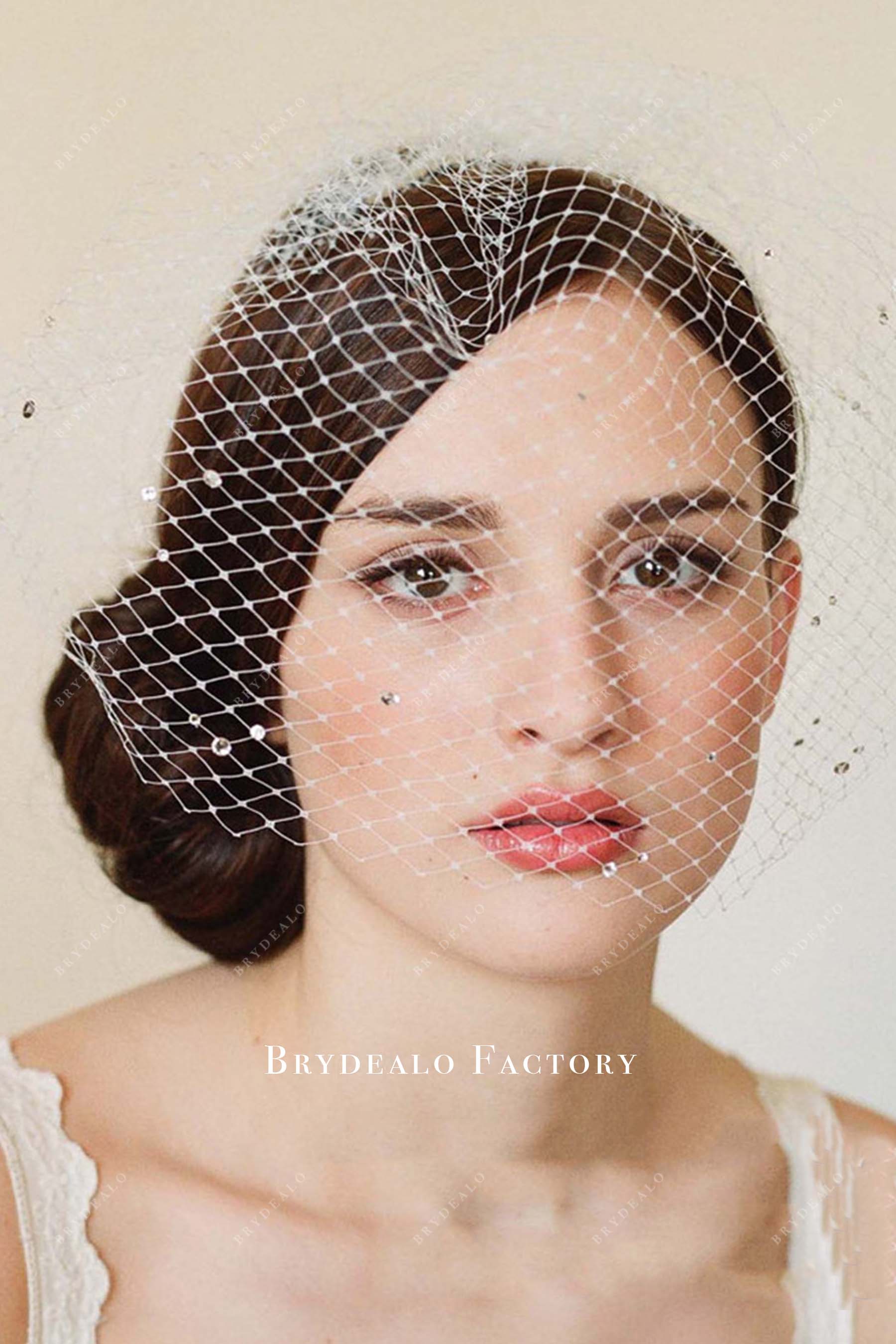 crystals birdcage bridal veil