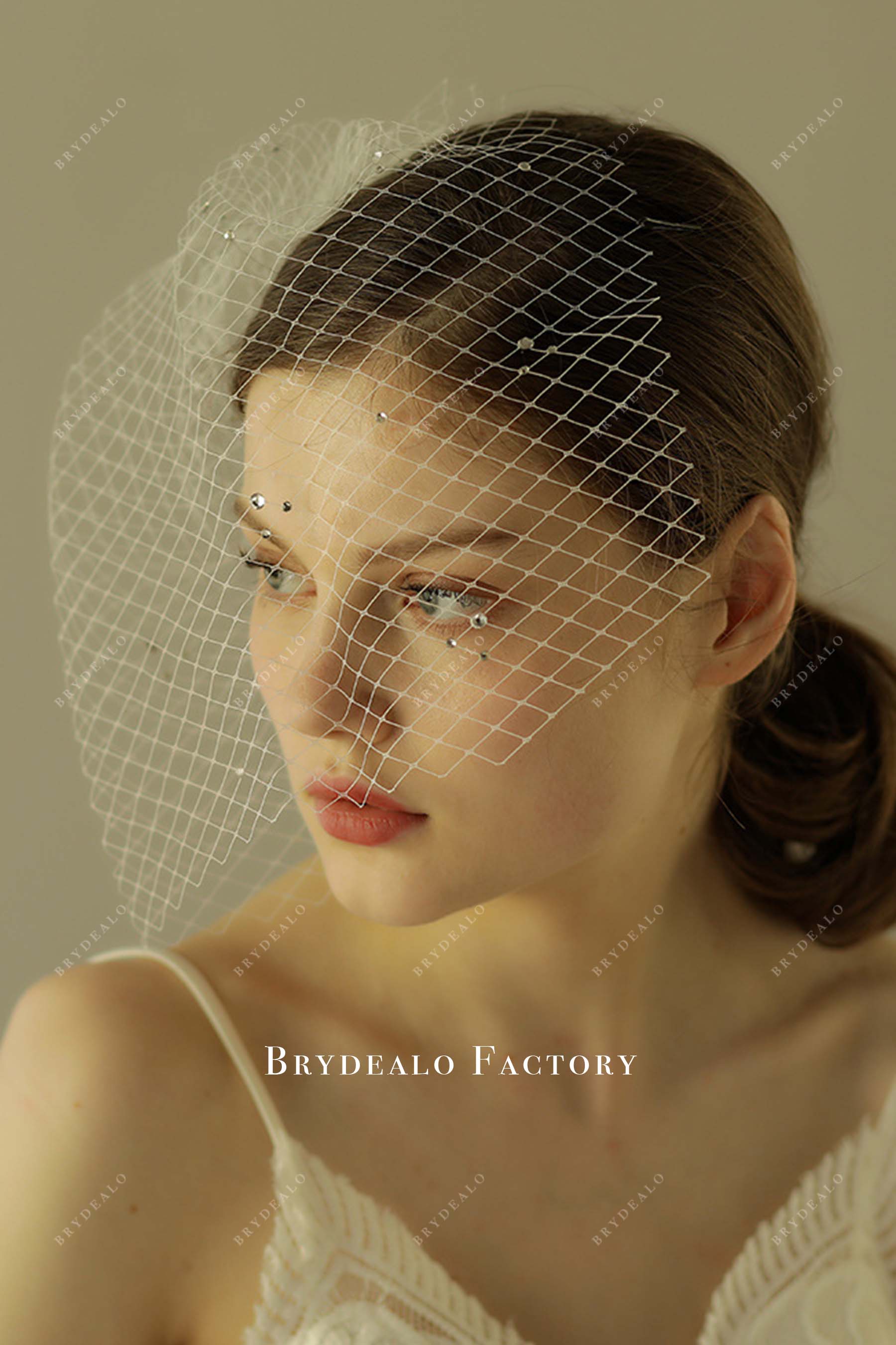 crystals net birdcage bridal veil