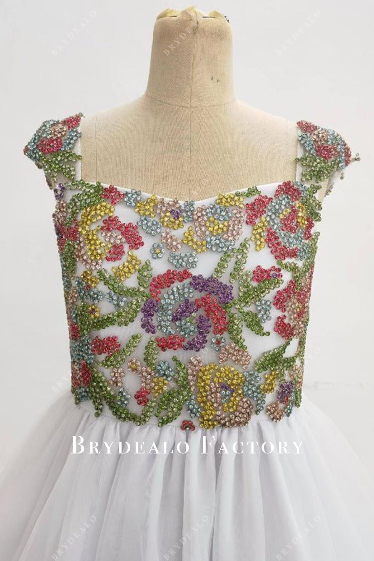 crystals queen anne neckline pageant dress