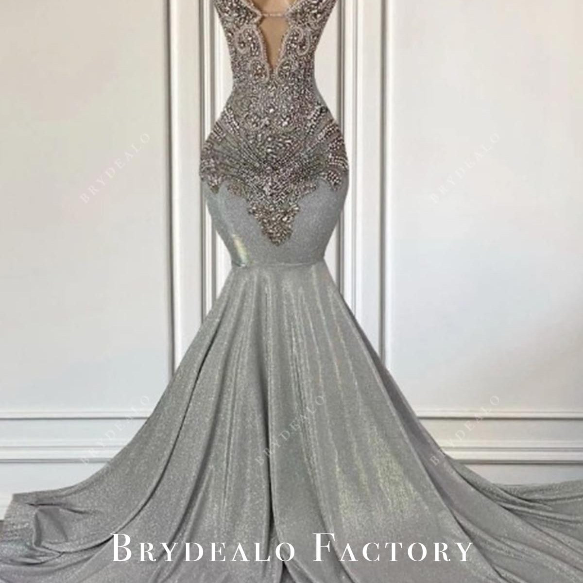 steel grey prom dresses BABARONI 2025 Trumpet/Mermaid V-Neck Sweep Train Prom Dress with Sequins Steel Grey