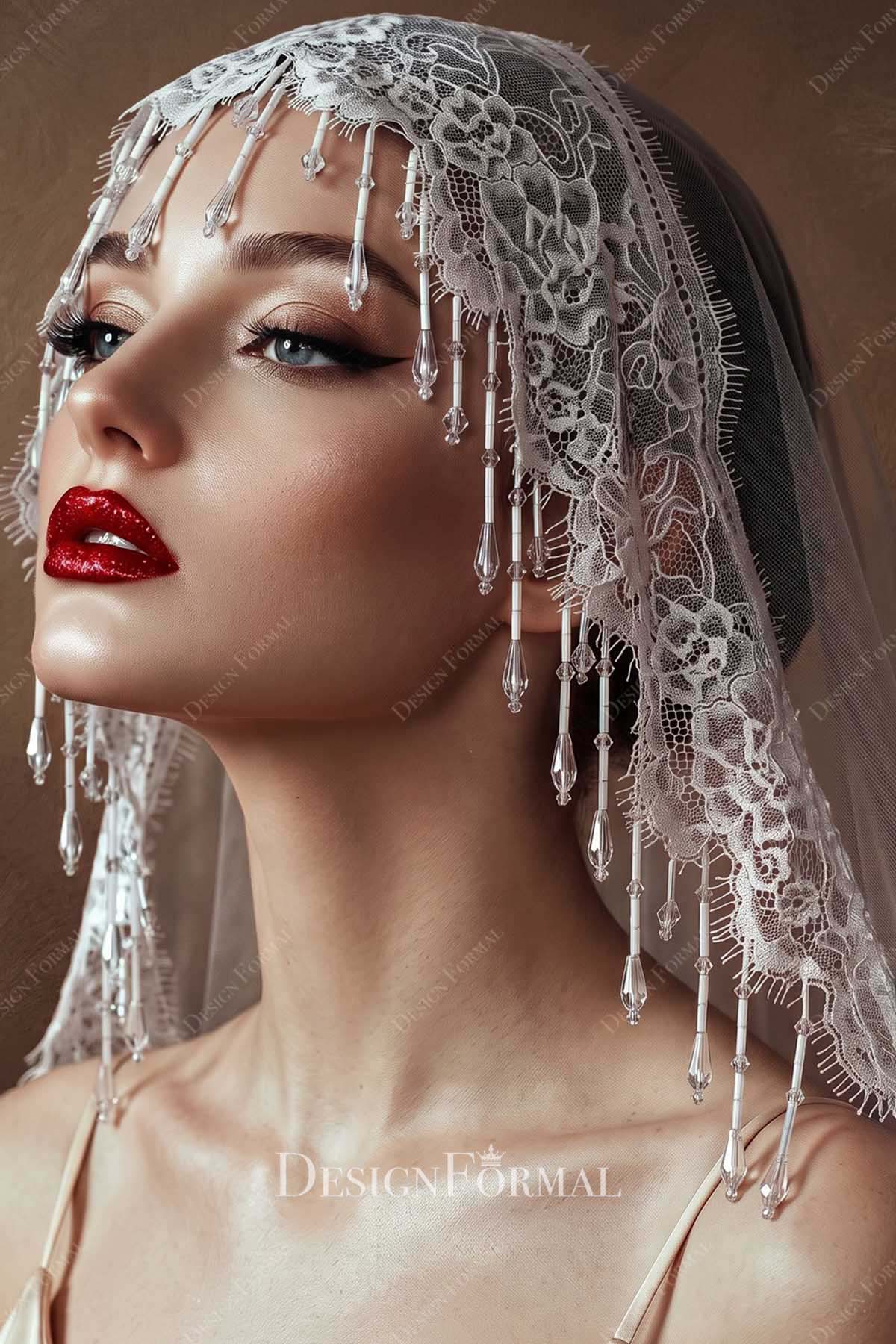 crystals tassel bridal veil