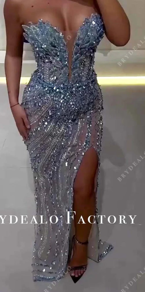 Custom 3D Petal Apricot Slit Prom Dress